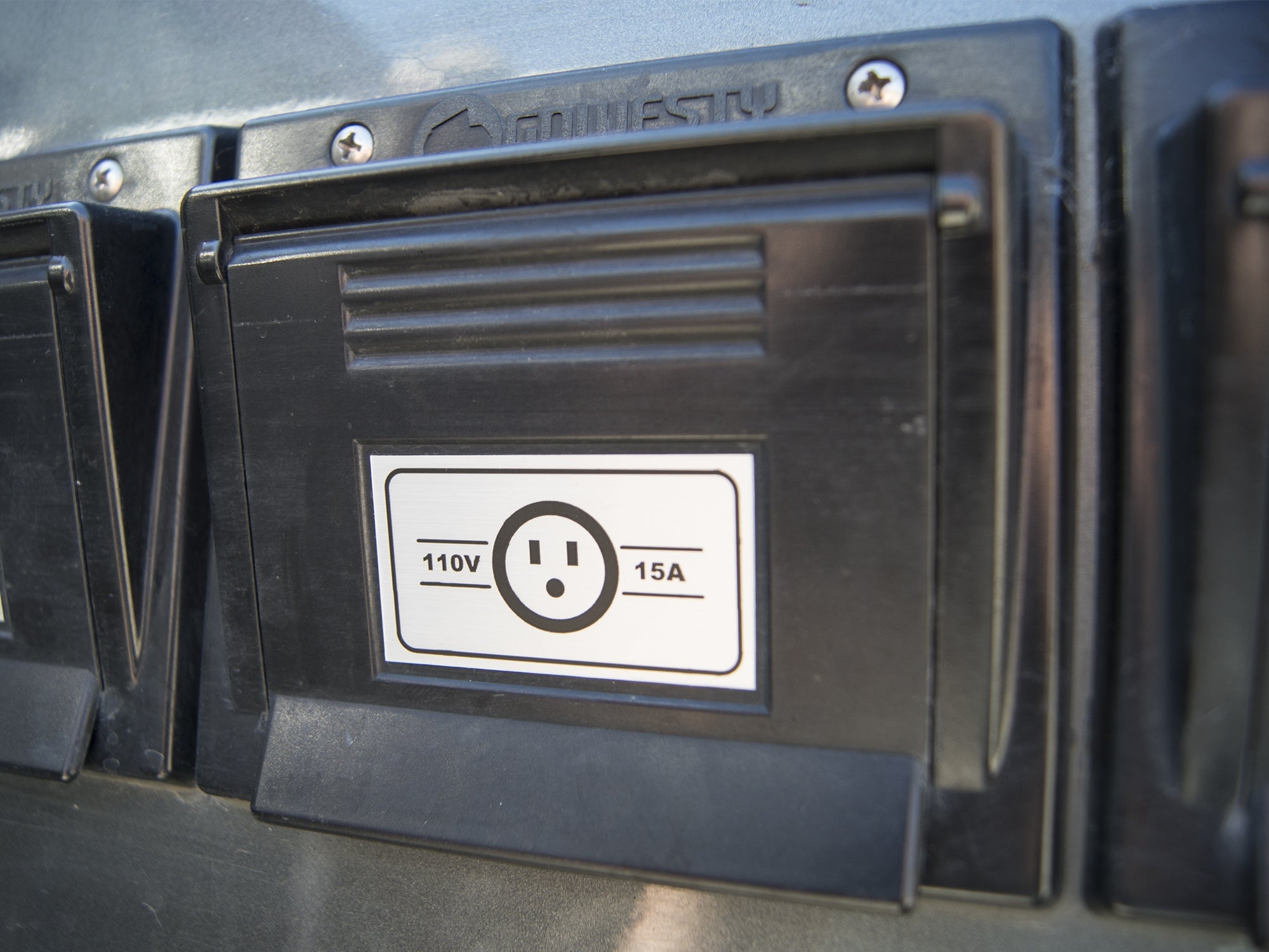 110V 15A RV Hook Up Decal - Durable Outdoor Electrical Connection Sticker for Camper, Trailer, Motorhome - Perfect for RV Parks and Camping Sites