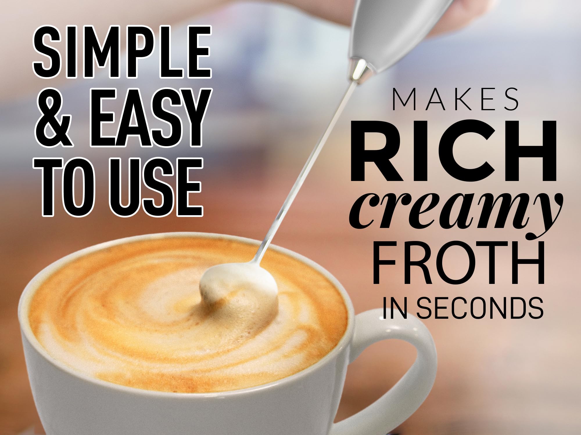 Premium Handheld Milk Frother with Titanium Motor - Electric Whisk & Mini Mixer for Coffee, Latte, Matcha - Perfect for Home, Office & Cafe Use - Silver/Black