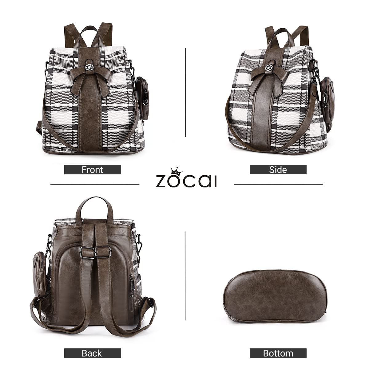 Stylish ZOCAI Women's PU Leather Anti-Theft Backpack Purse - Fashionable Shoulder Bag & Satchel for Work, Travel & Daily Use