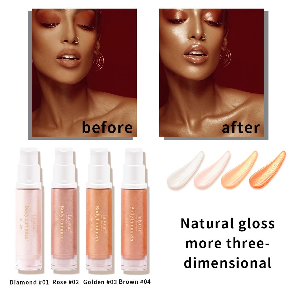 Julystar Liquid Body Highlighter - Full Body Illuminating Glow Drops for Face & Body, Shimmering Highlighter Makeup (02# Golden Glow) - Perfect for Beach Parties, Summer Vacations & Night Out Makeup