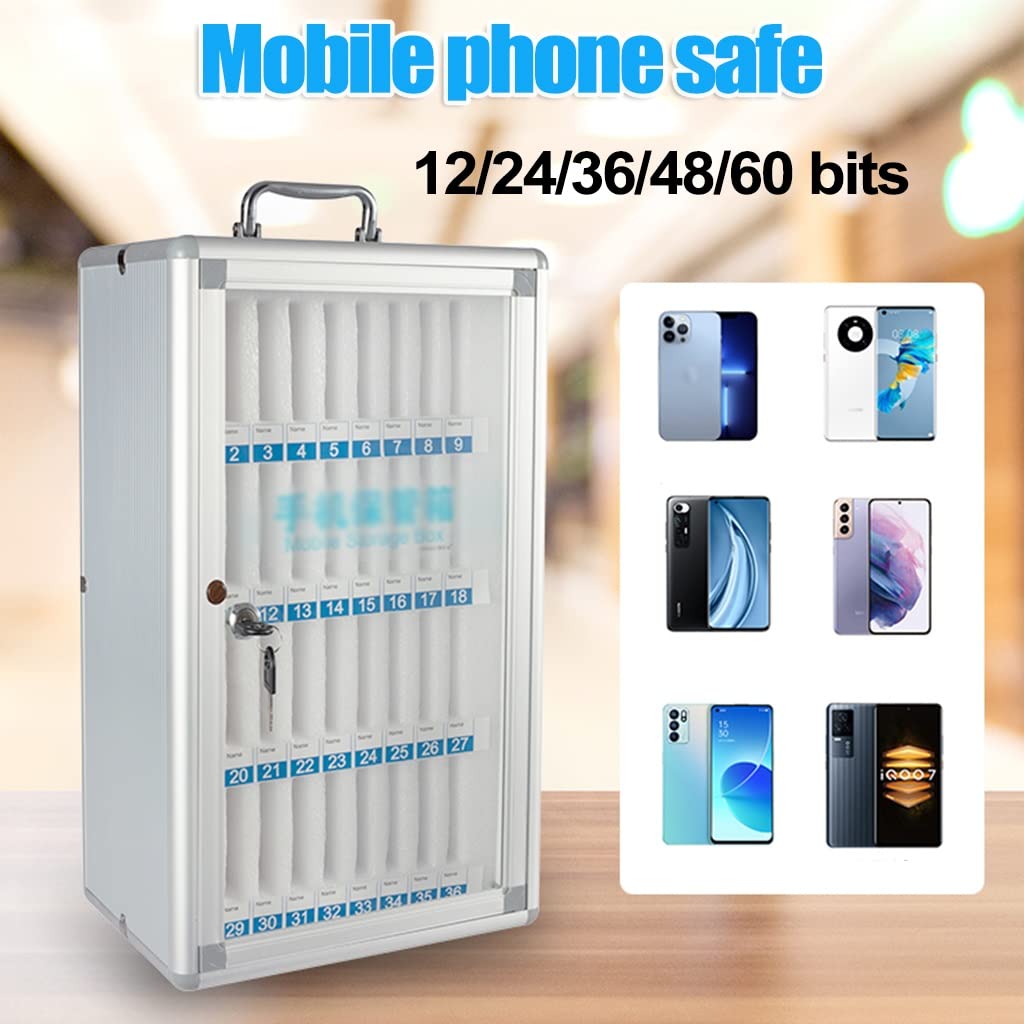 Portable Aluminum Alloy Wall-Mounted Phone Storage Cabinet with Lock - Silver 12