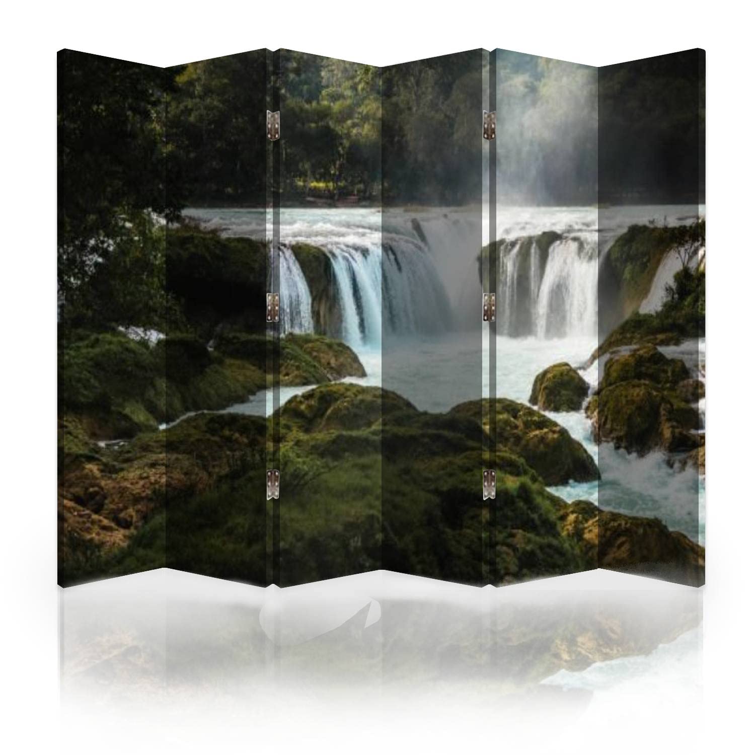 6-Panel Canvas Room Divider Screen - Blue Water Falls of Chiapas Mexico (Agua Azul Cascades) - Folding Privacy Partition & Wall Separator for Bedroom, Office, or Studio Decor