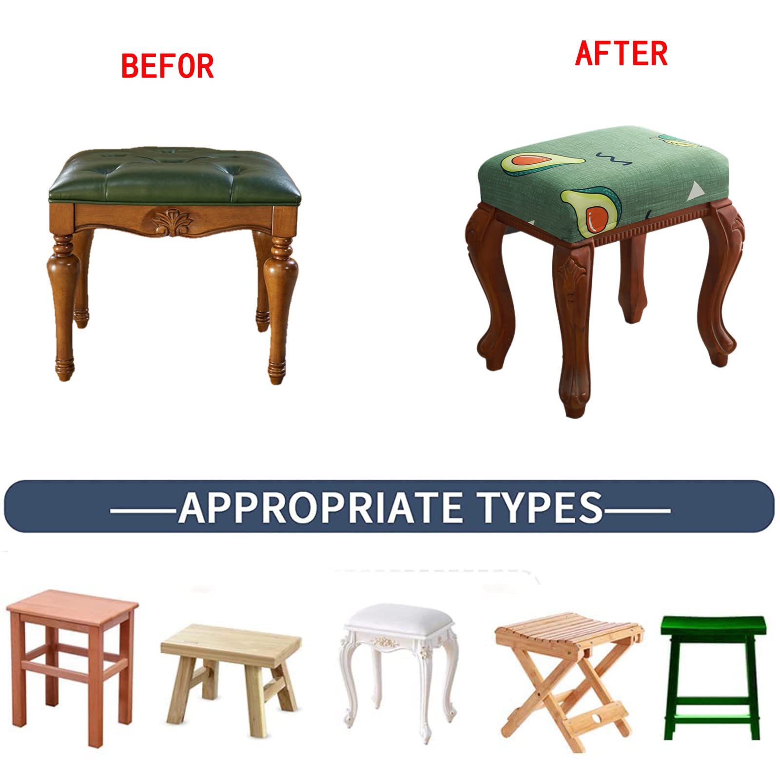 Elastic Rectangle Bar Stool Covers - Washable Stretchable Seat Cushion Covers for Vanity, Dressing Chair & Counter Stools - Perfect for Home, Kitchen, Salon & Office Decor