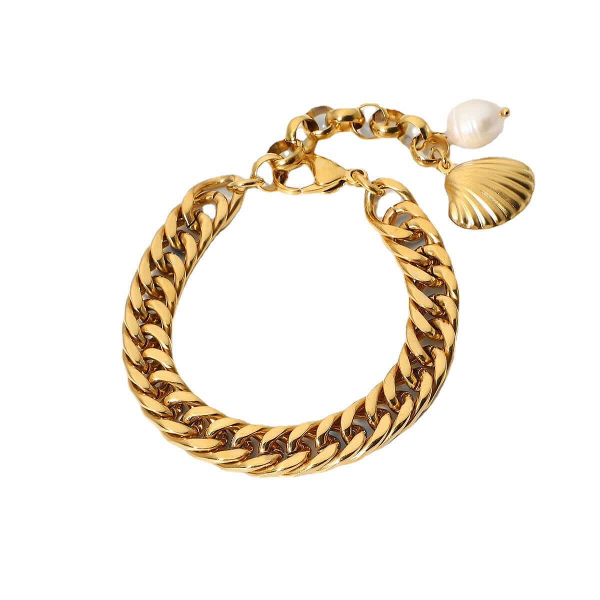 Bold Chain Freshwater Pearl Shell Bracelet for Women - Elegant Fashion Jewelry Gift for Her | JDB070 | Perfect for Weddings, Parties & Everyday Wear