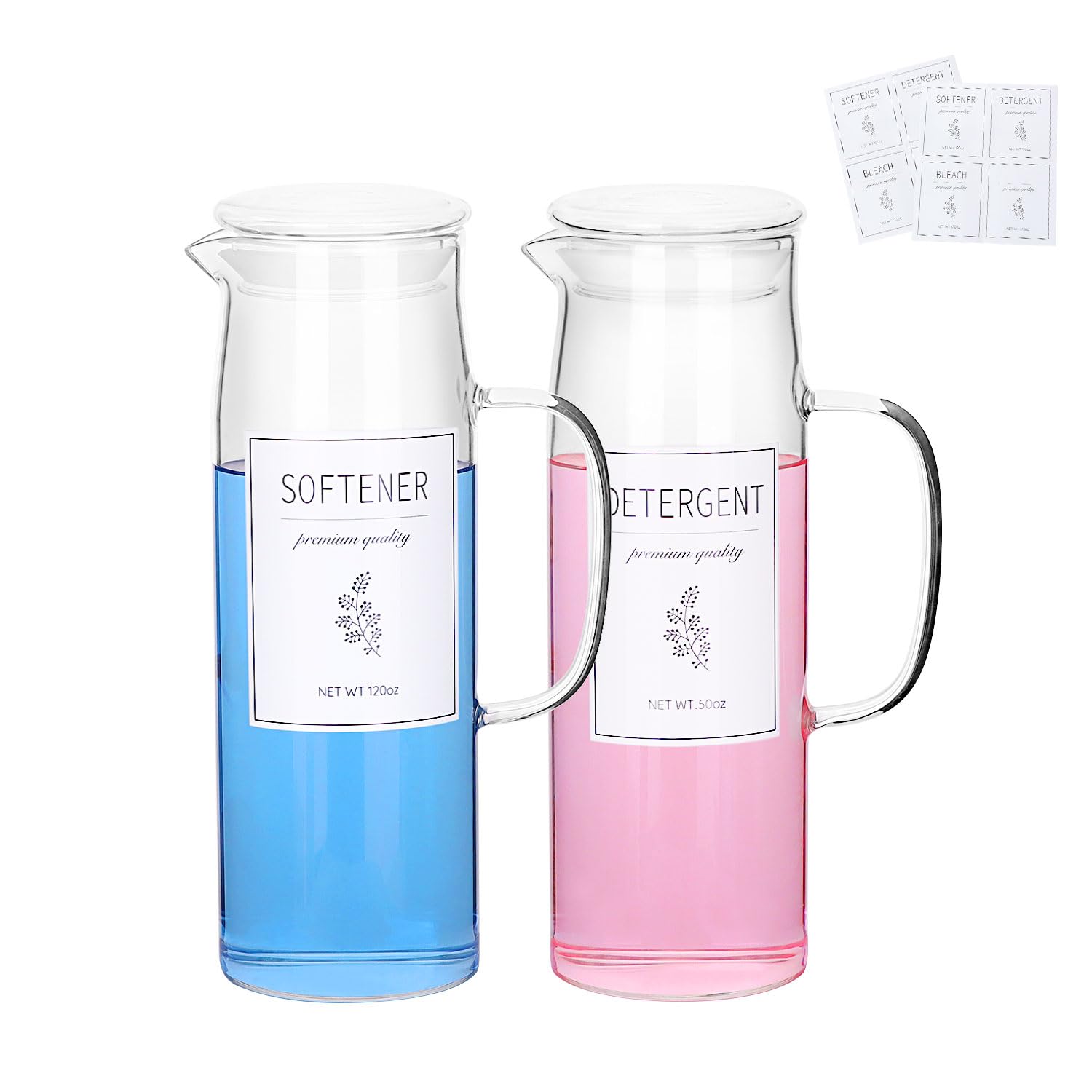 2-Pack 50oz Laundry Detergent Dispenser Set with Handle & Labels - Easy Pour Liquid Detergent Containers for Laundry Room Organization | Farmhouse & Modern Home Decor | Perfect for Laundry Storage & Kitchen Pantry Organization