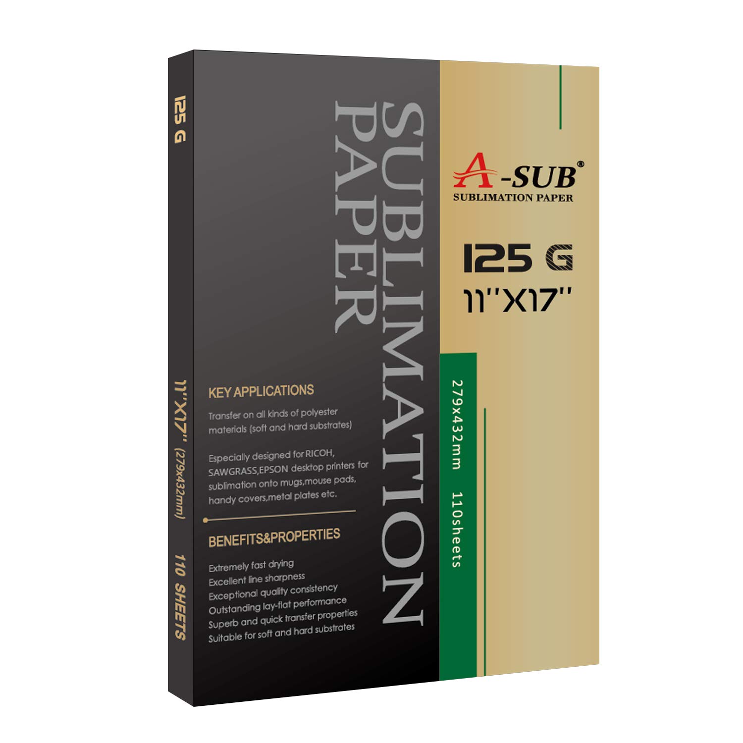Premium A-SUB Sublimation Paper 11x17 Inch - 110 Sheets High-Quality Transfer Paper for Sublimation Printers (125g) - Perfect for T-Shirts, Mugs, Phone Cases & DIY Crafts