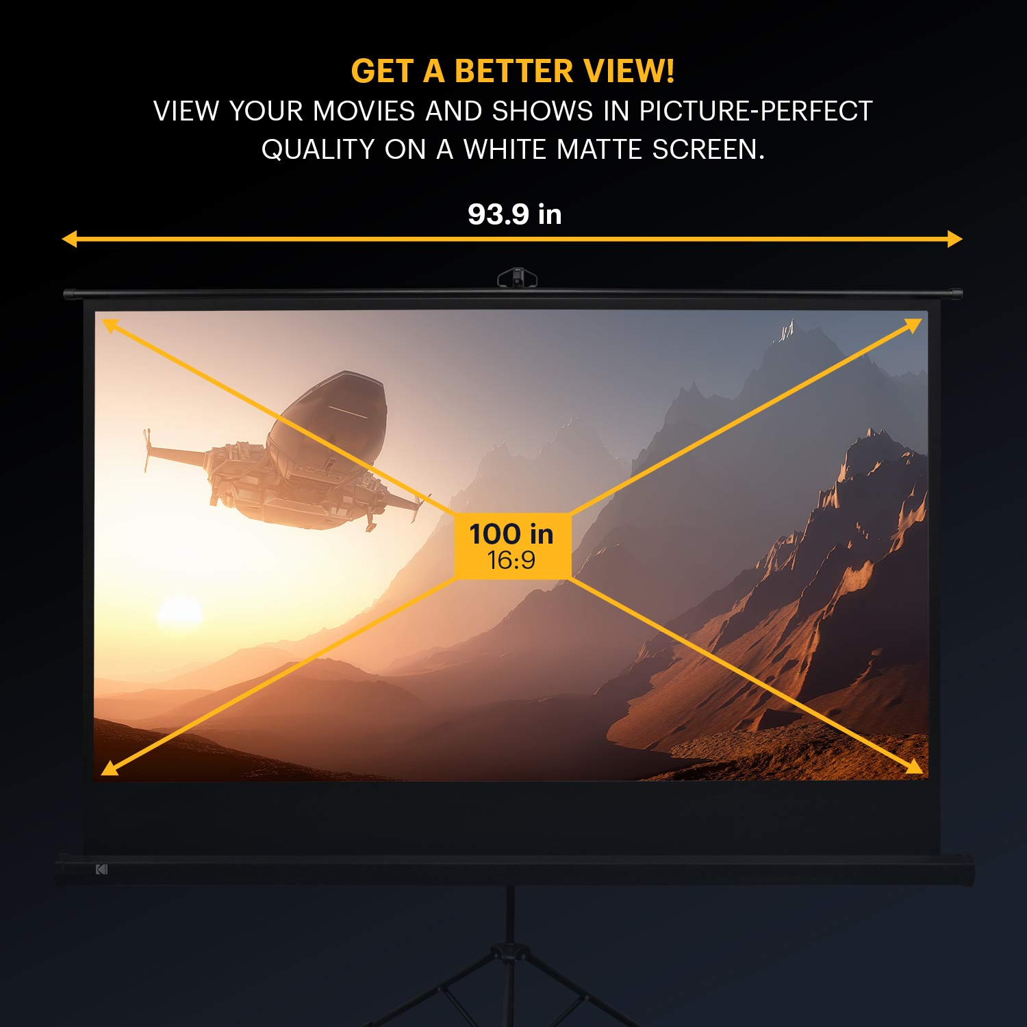 KODAK 100-Inch Portable Projector Screen - Lightweight 16:9 White Projection Screen with Adjustable Tripod Stand & Carry Bag - Easy Setup for Home Theater, Office Presentations, Classroom & Church Events - Perfect for Movie Nights, Business Meetings & Educational Screenings