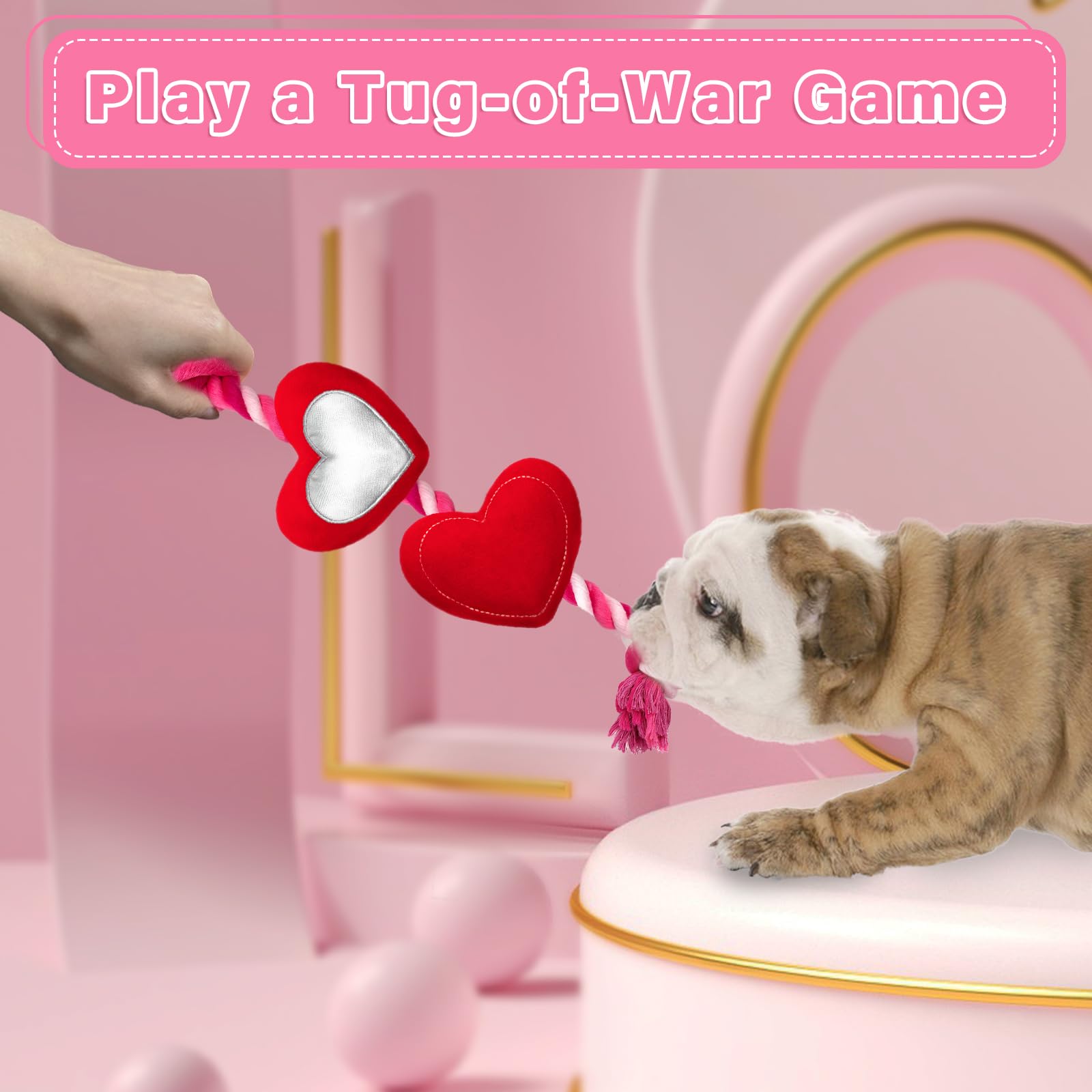 Valentine's Day Dog Toys - Durable Rope & Plush Squeaky Heart Dog Chew Toy for Tug of War | Perfect Valentine Gift for Small & Medium Dogs | Great for Playtime, Training & Bonding with Your Pet