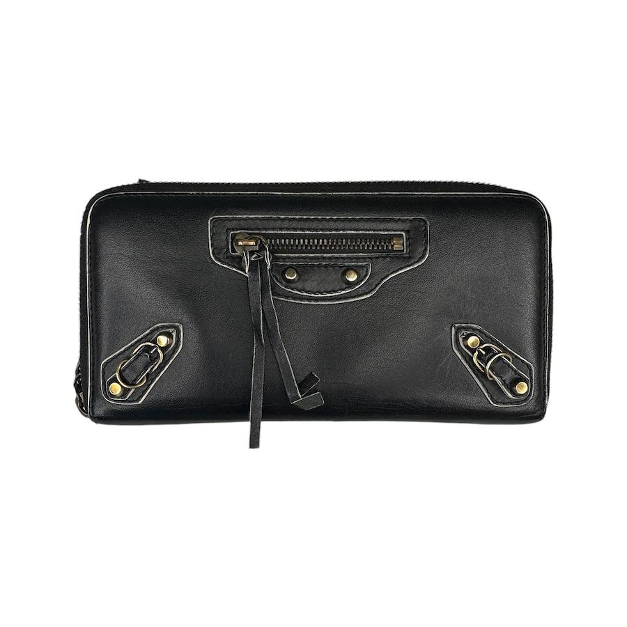 BALENCIAGA Motorcycle Long Zip Wallet for Men & Women - Genuine Leather Luxury Bifold Wallet with Zipper Closure - Perfect for Travel, Business & Everyday Use