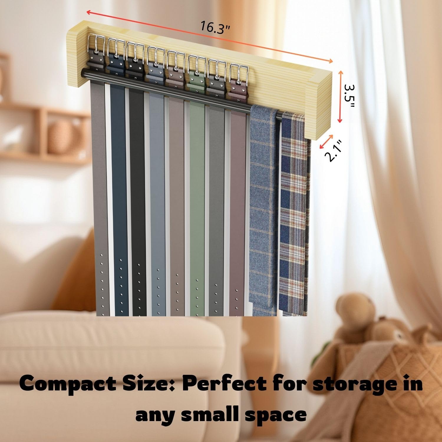 Wall Mount Belt Hanger Organizer - Space Saving Closet Door Storage for Belts & Ties - Perfect Gift for Men, Father's Day, Birthday & Housewarming - Ideal for Bedroom, Closet & Small Space Organization