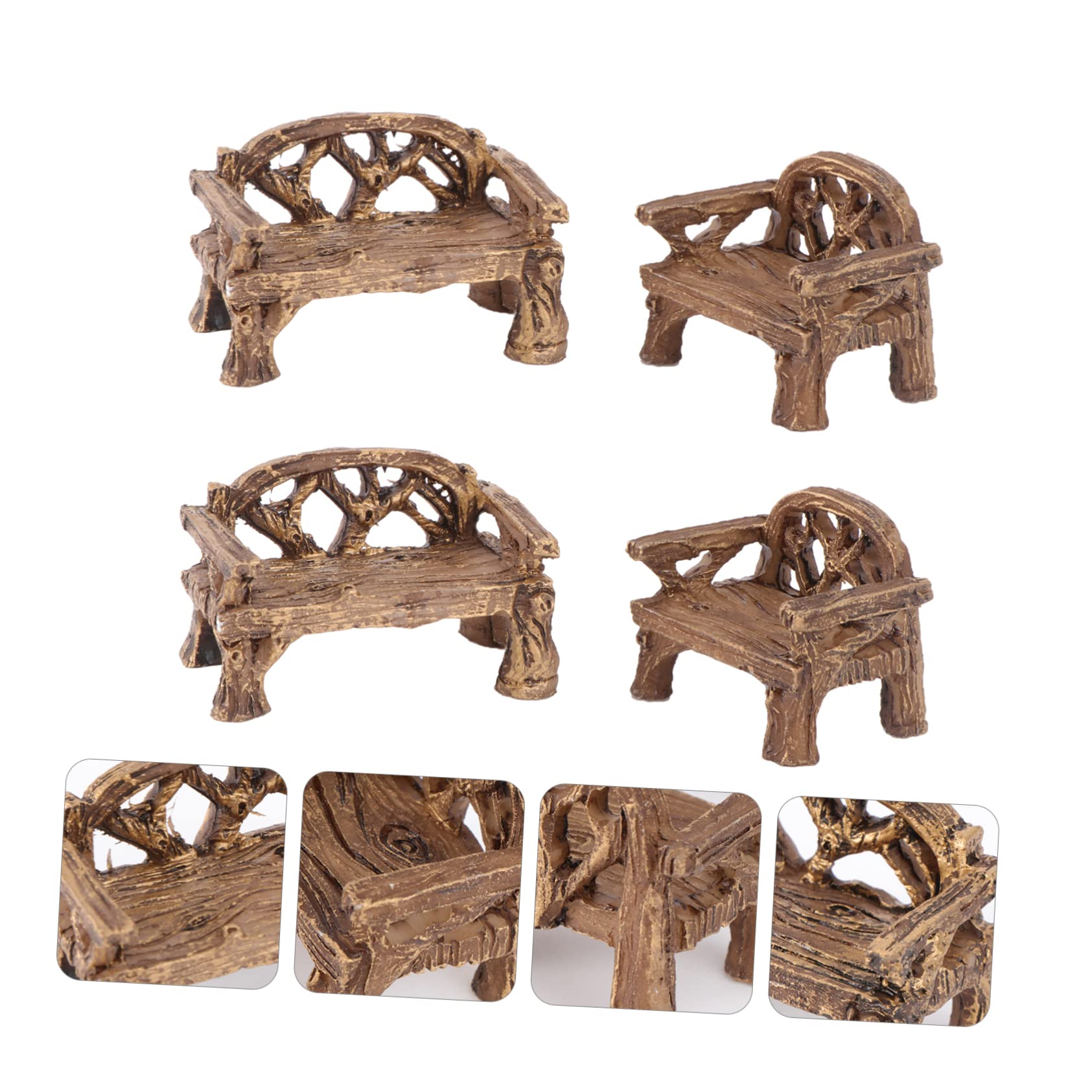 4-Piece Mini Resin Garden Chairs Set - Micro Landscape Decorative Furniture for Plants, Lawn & Outdoor Decor | Perfect for Fairy Gardens, Terrariums & Tabletop Displays