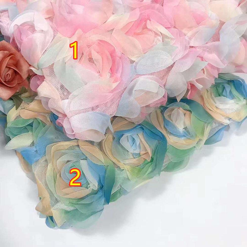 Elegant 3D Rose Flower Embroidery French Mesh Tulle Lace Skirt - SELCRAFT Spring Summer Party Dress, Banquet Skirt Fabric (Color 1, Style fab.3721) | Perfect for Weddings, Cocktail Parties & Formal Events