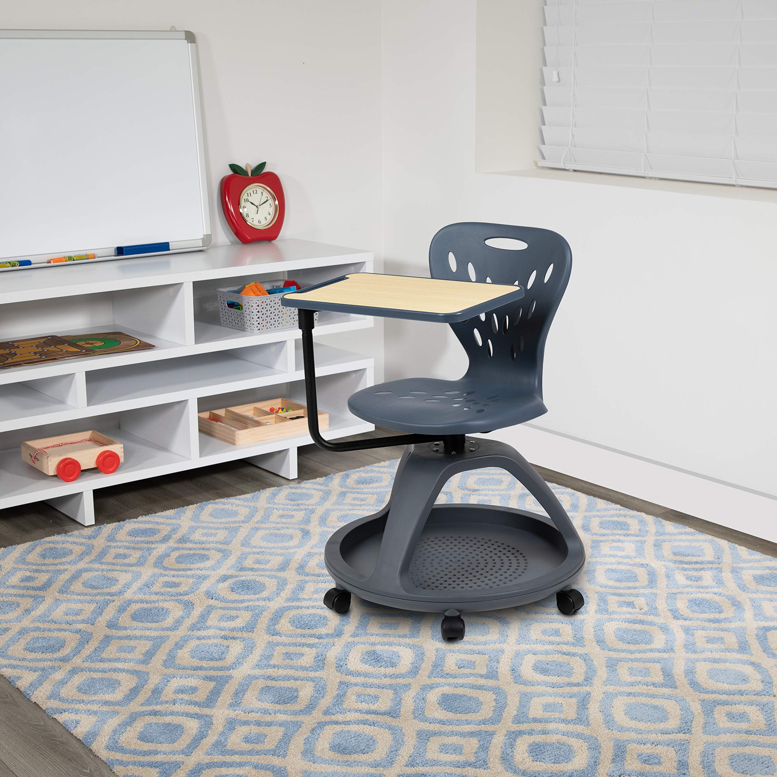 EMMA + OLIVER Dark Gray Mobile Desk Chair with 360° Swivel & Storage Cubby - Ergonomic Rolling Office Chair for Home, Office, Study & Gaming - Perfect for Small Spaces & Workstations