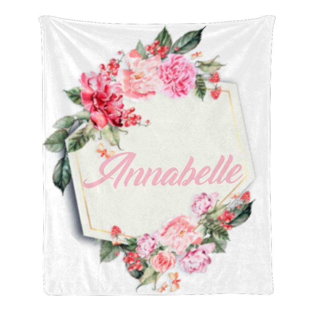 Custom Fleece Blanket with Name & Floral Design - Personalized Soft Throw Blanket 50x60 inches - Perfect Gift for Birthday, Anniversary & Home Decor