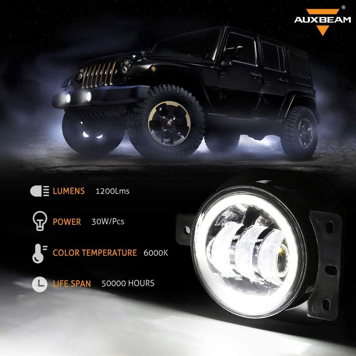 2-Pack 4 Inch 30W Round LED Fog Lights with DRL & Amber Turn Signal - Compatible with Jeep Wrangler JL/JLU (2018-2020 Models) - Perfect for Off-Roading, Night Driving & Enhanced Visibility