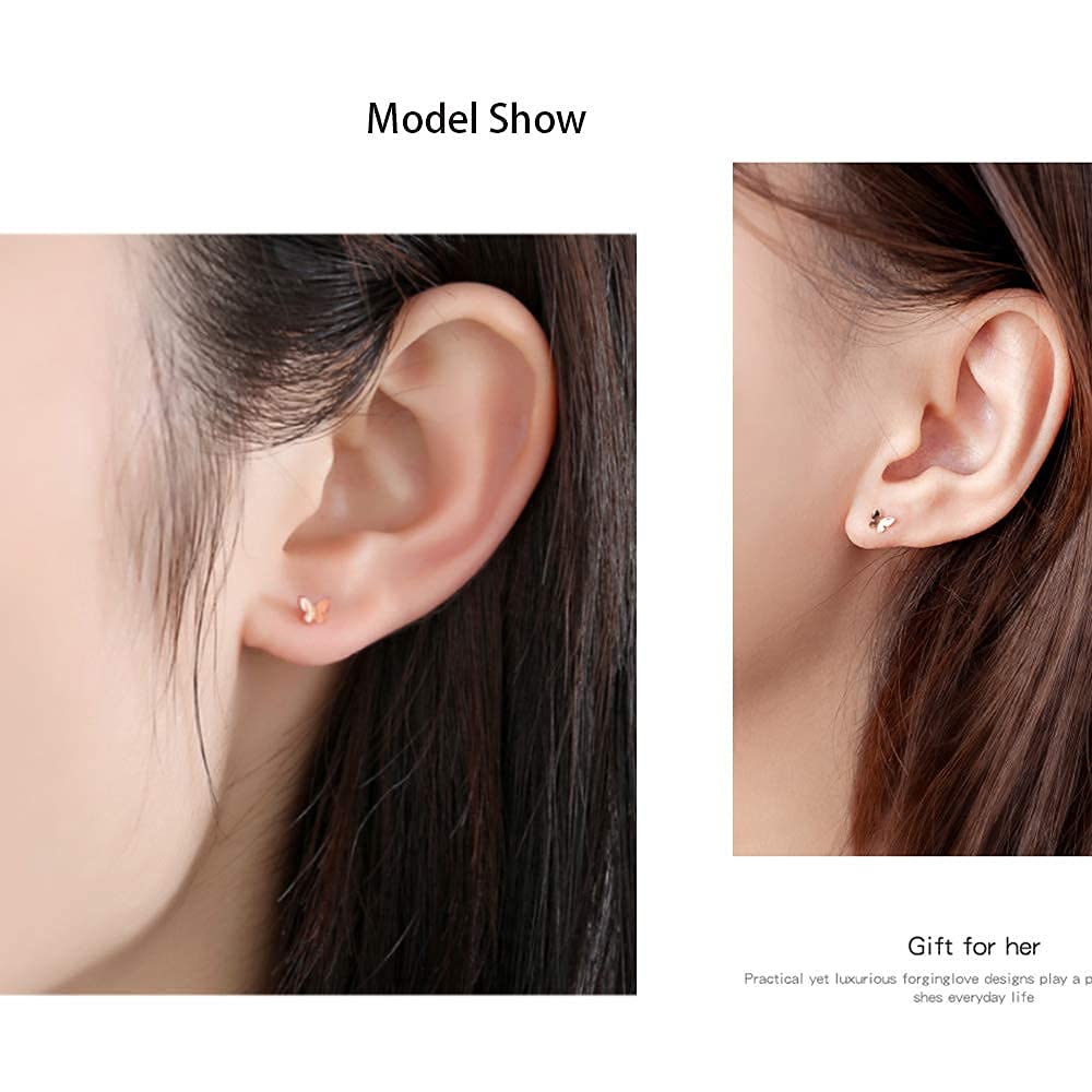 Sterling Silver Butterfly Stud Earrings for Women - Hypoallergenic Tiny Gold Minimalist Jewelry - Dainty Sensitive Earrings - Perfect Mothers Day Gift for Wife, Girlfriend, Daughter | Everyday Wear, Office, Date Night, Special Occasions