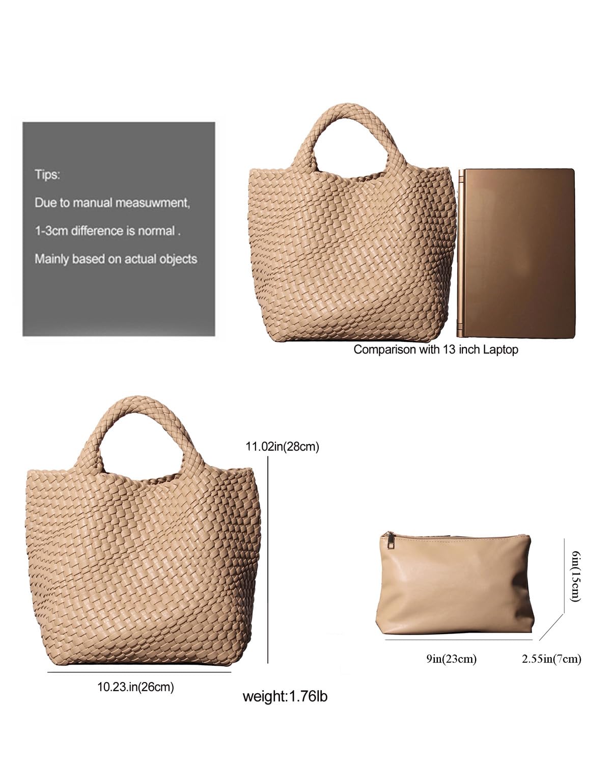 Eco-Friendly Vegan Leather Tote Bag for Women - Large Woven Shoulder Bag with Purse, Perfect for Beach, Travel, Work & Daily Use