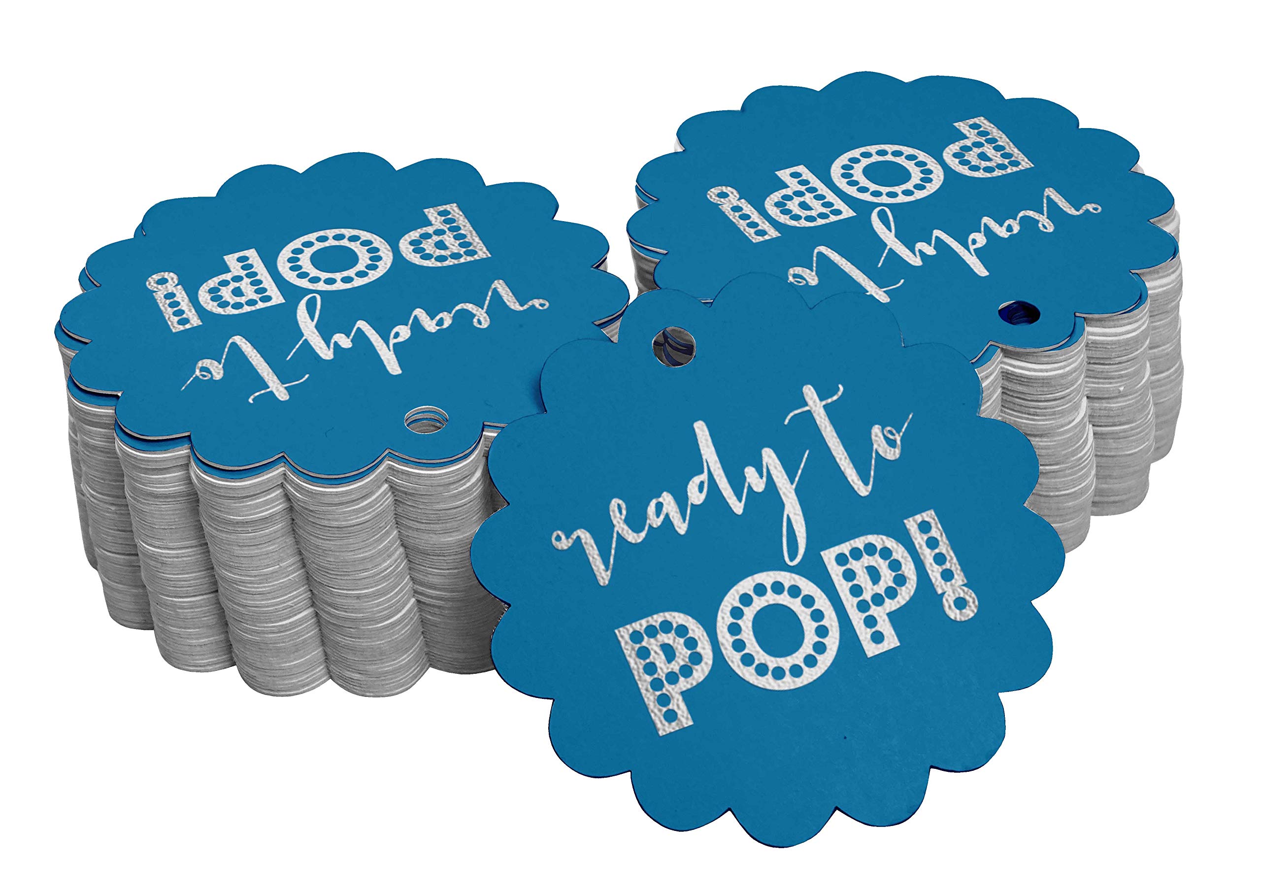100pcs Real Silver Foil Baby Shower Favor Tags - Ready to Pop Hanging Paper Tags for Gender Reveal, Birthday Party Decorations & Wedding Favors