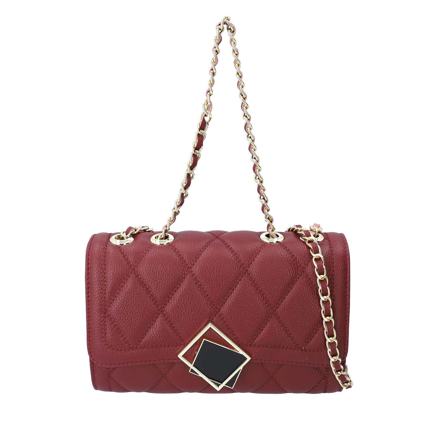 Shop LC Women's Leather Diamond Quilted Crossbody Bag with Detachable Strap & Flap Lock - Perfect for Everyday Use, Travel, and Fashion Accessories