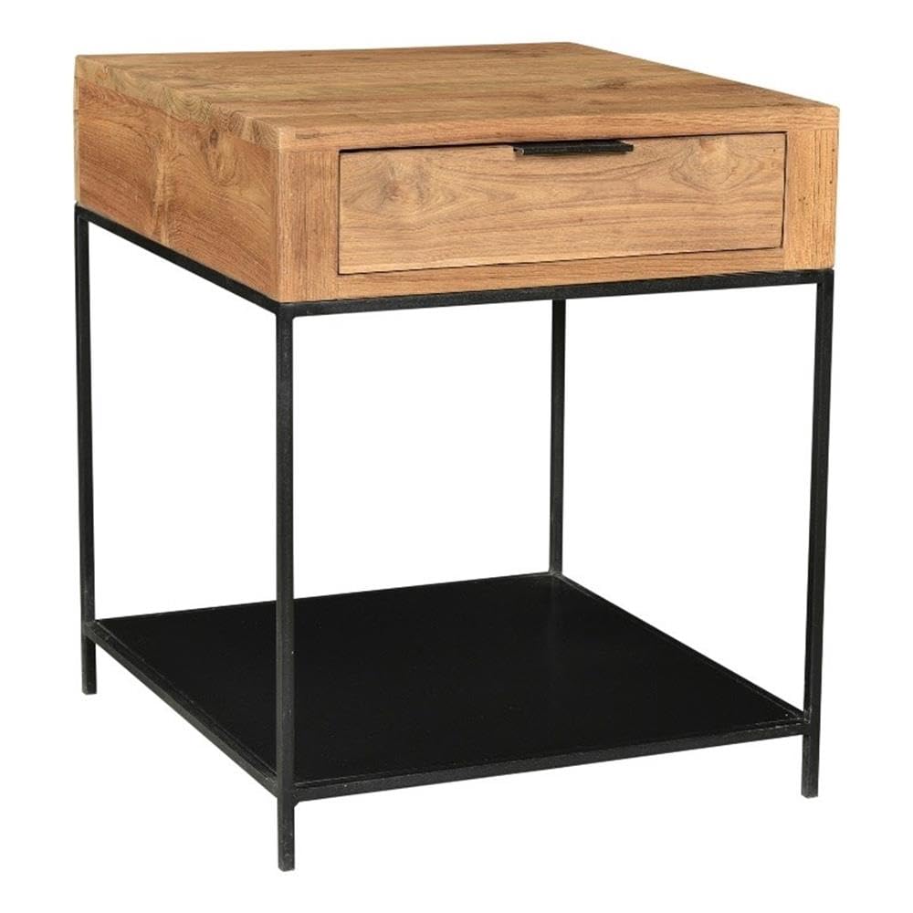 Moe's Home Collection Joliet Side Table - Modern Nightstand with Storage Shelf for Bedroom, Living Room, or Office - Compact End Table with Sturdy Metal Frame and Wooden Top