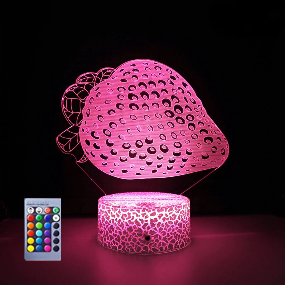 3D Strawberry Night Light Lamp - 16 Color Changing LED Illusion Night Light with Acrylic Base, USB Powered - Perfect for Bedroom, Nursery, Kids Room Decor & Gift Ideas