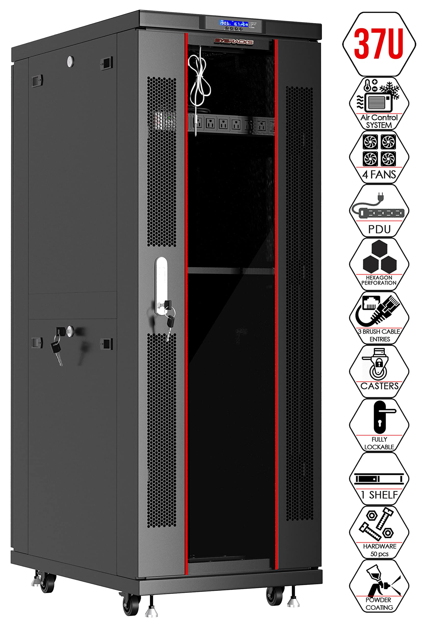 Sysracks 37U Server Rack Cabinet with Locking Doors - 24