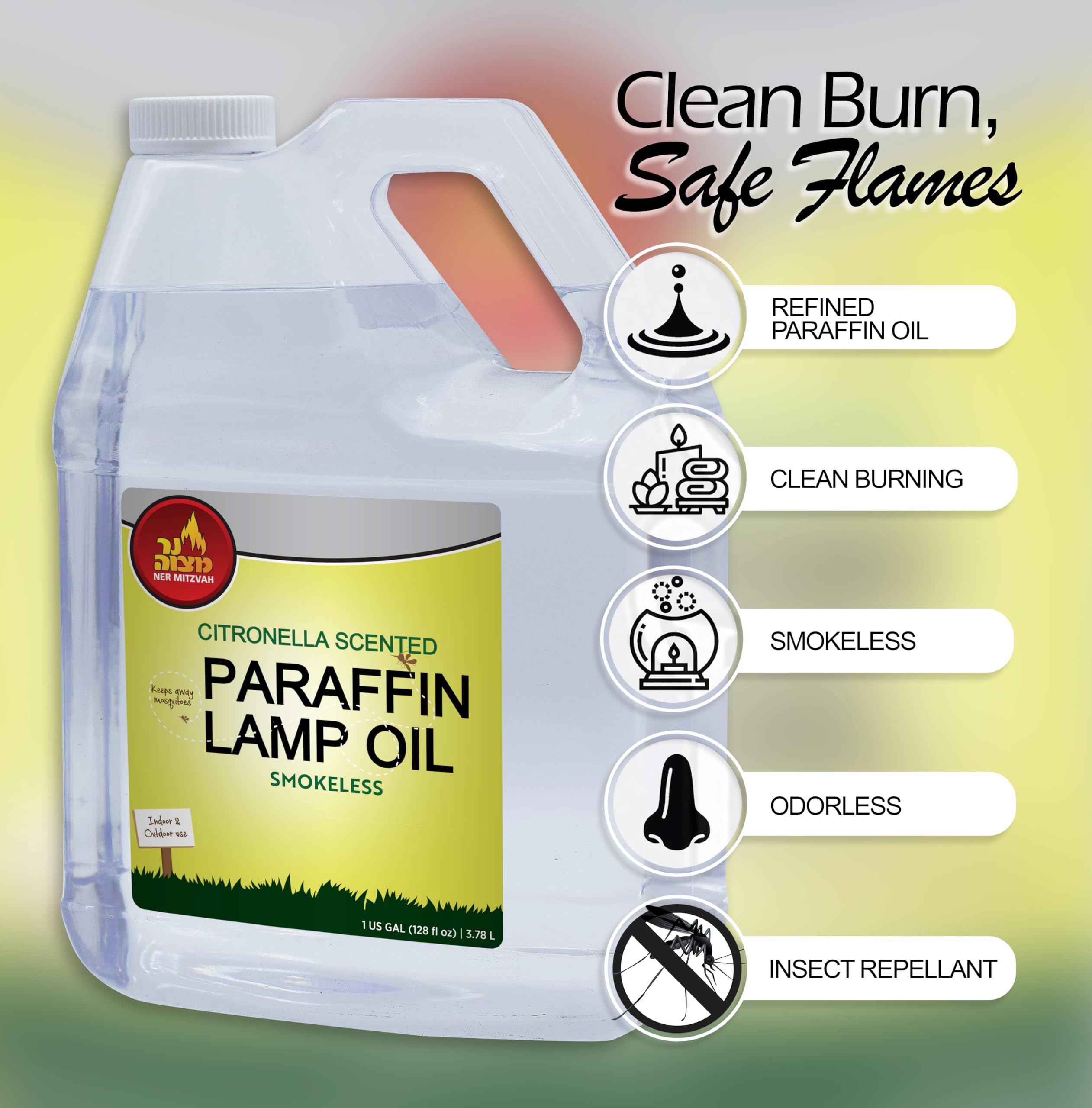 Citronella Scented Lamp Oil 1 Gallon - Smokeless Odorless Mosquito Repellent for Lanterns, Torches & Oil Candles | Indoor/Outdoor Use for Patio, Camping & Backyard Gatherings