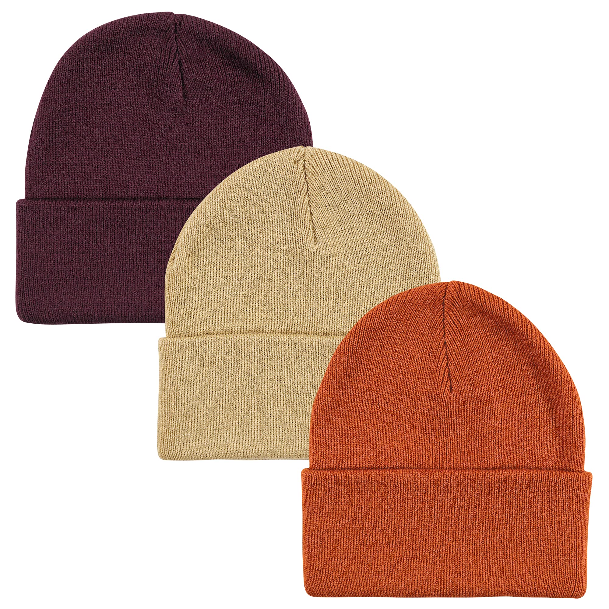 Hudson Baby Unisex 6-Piece Knit Cuffed Beanie Set for Infants & Toddlers - Rust, Cream, Black | Soft Winter Hats for Boys & Girls | Perfect for Cold Weather & Outdoor Activities