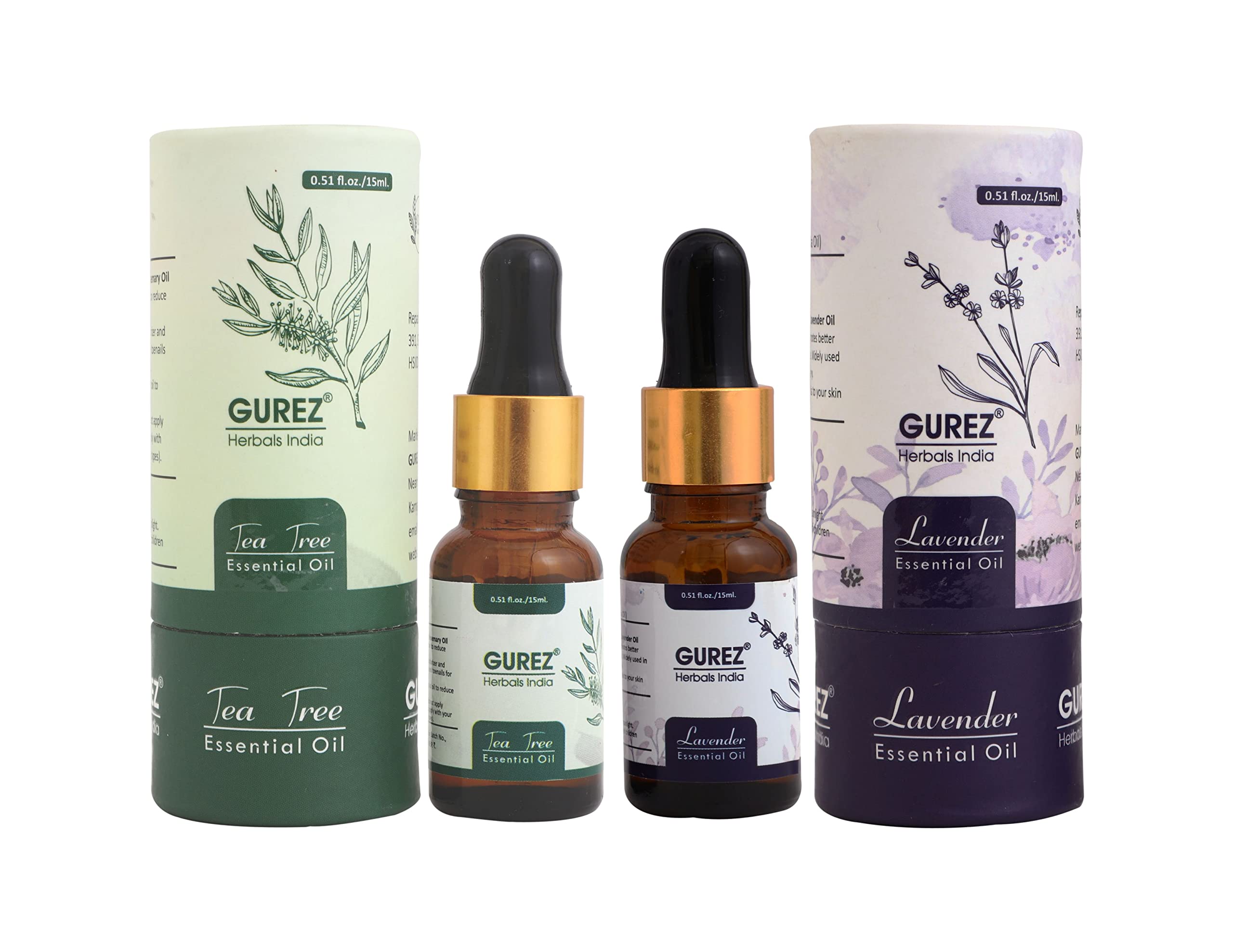 Gurez 100% Pure Lavender & Tea Tree Essential Oils Set - Undiluted Natural Aromatherapy Oils for Hair Growth, Skin Care, Facial Treatment, Diffuser, Relaxation & Massage (30ml Combo Pack) - Perfect for Stress Relief, Spa Days & Better Sleep