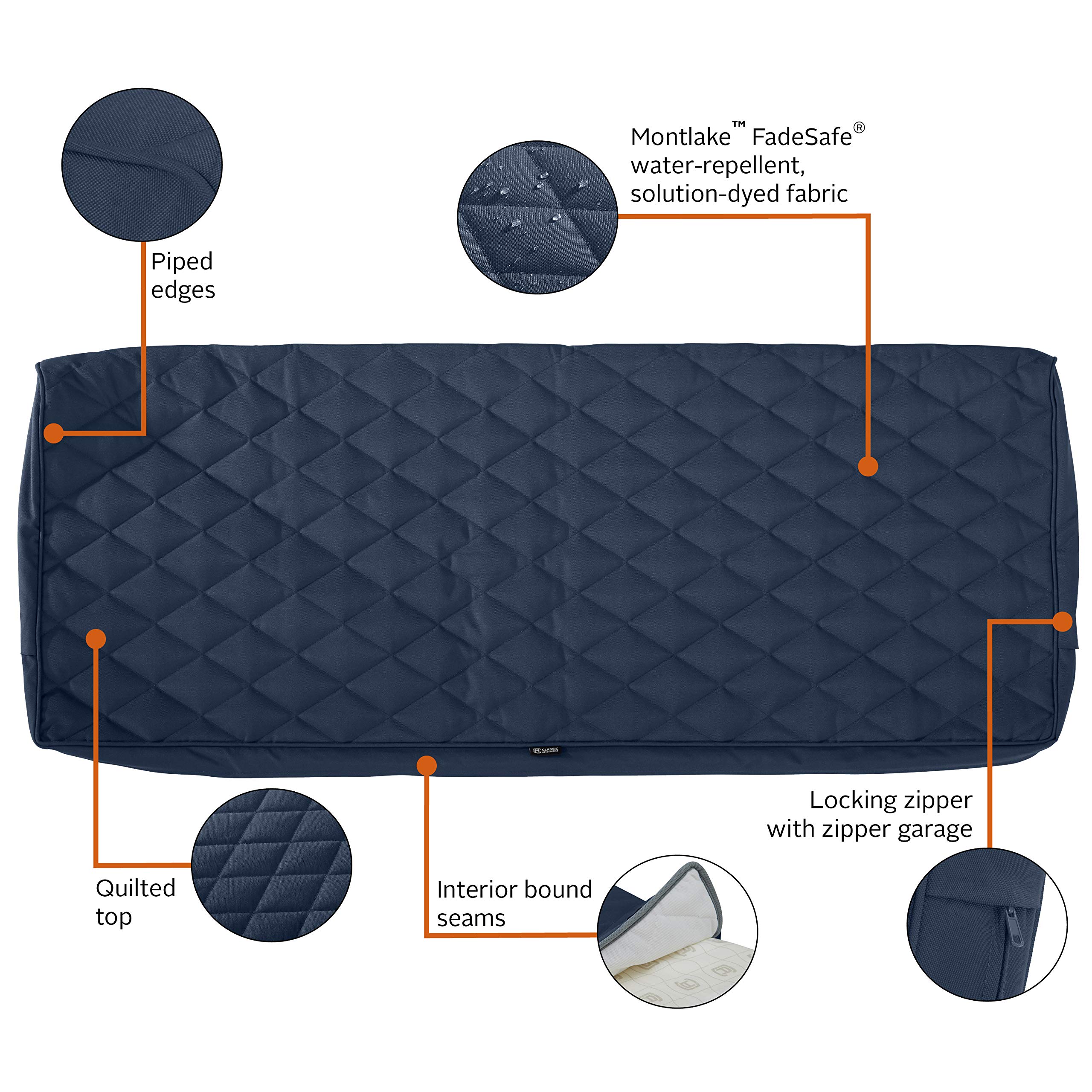 FadeSafe Water-Resistant Patio Bench Cushion Cover - 48x18 Inch Navy for Outdoor Furniture Protection