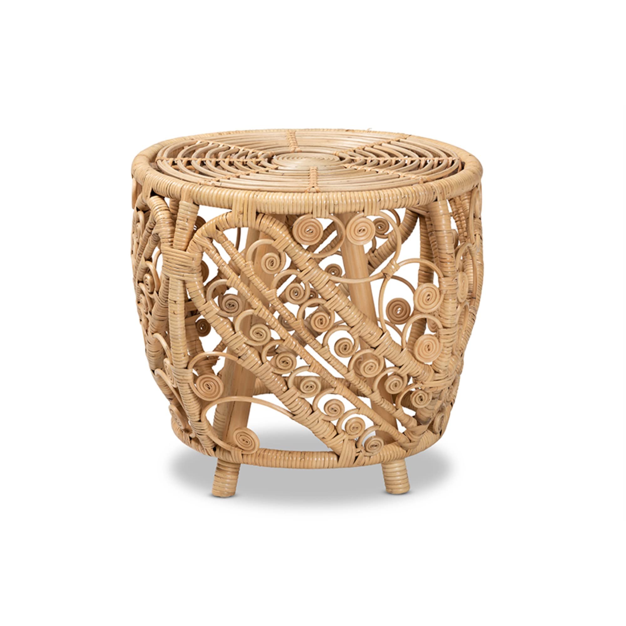 Baxton Studio Saranna Modern Bohemian Rattan End Table - Natural Brown Finish - Perfect for Living Room, Bedroom, or Patio Decor