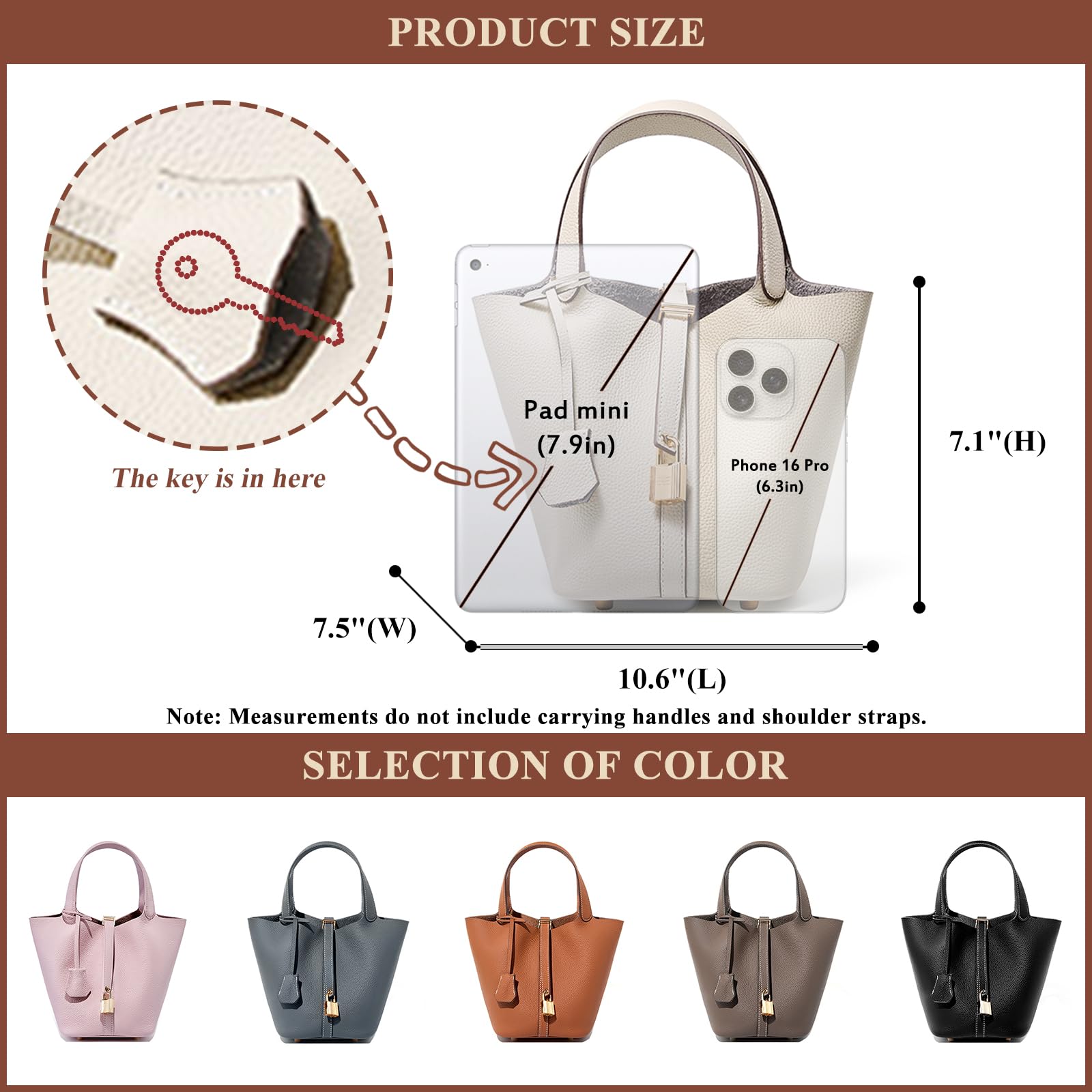 Genuine Leather Bucket Bag for Women - Stylish Lock Design Small Satchel Purse Handbag - Soft Shoulder Bag for Daily Casual Use, Work, Travel & Shopping