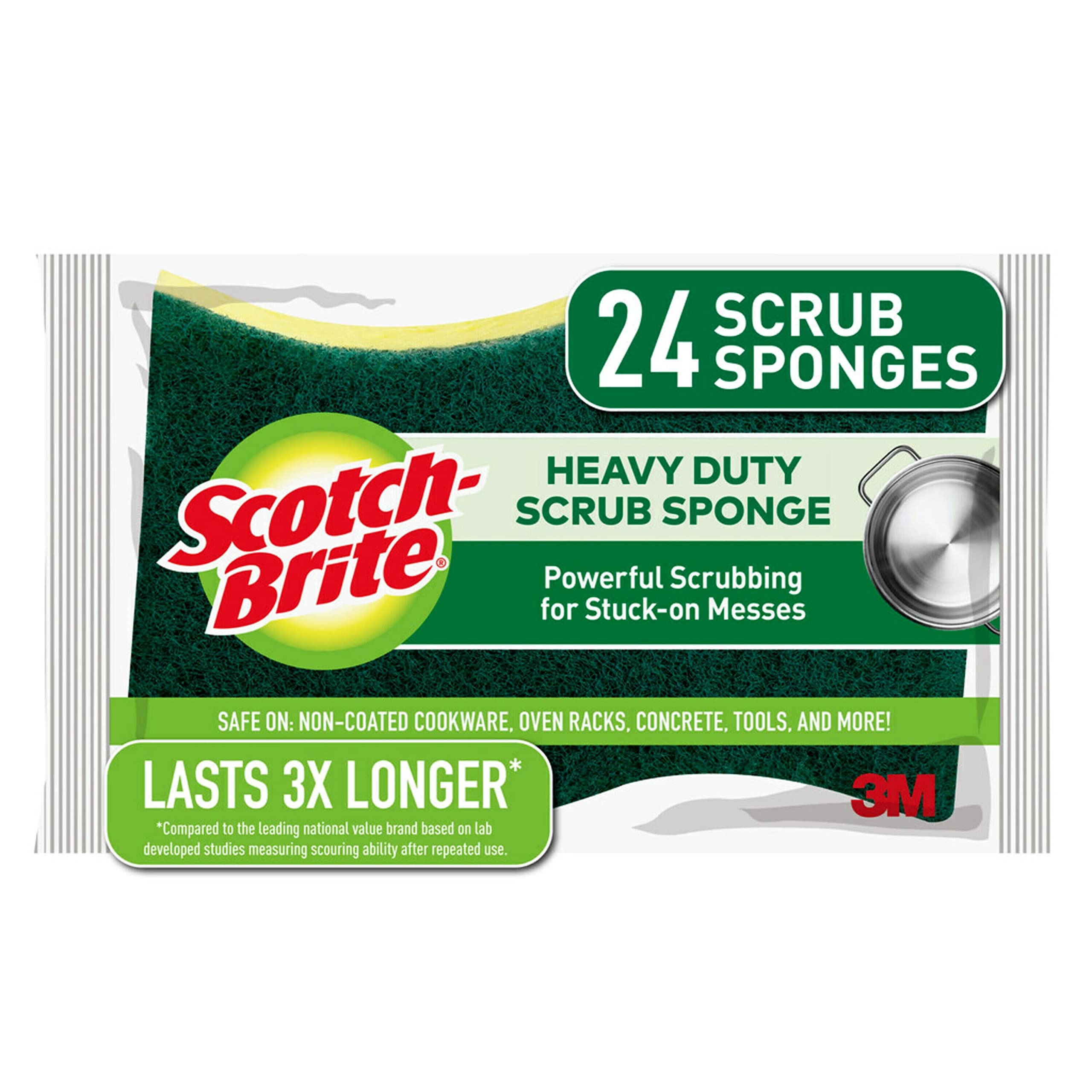 Scotch-Brite Heavy Duty Scrub Sponges for Kitchen & Household Cleaning - 24 Pack Non-Scratch Sponges Safe for Non-Coated Cookware - Perfect for Pots, Pans, Dishes & Tough Stains