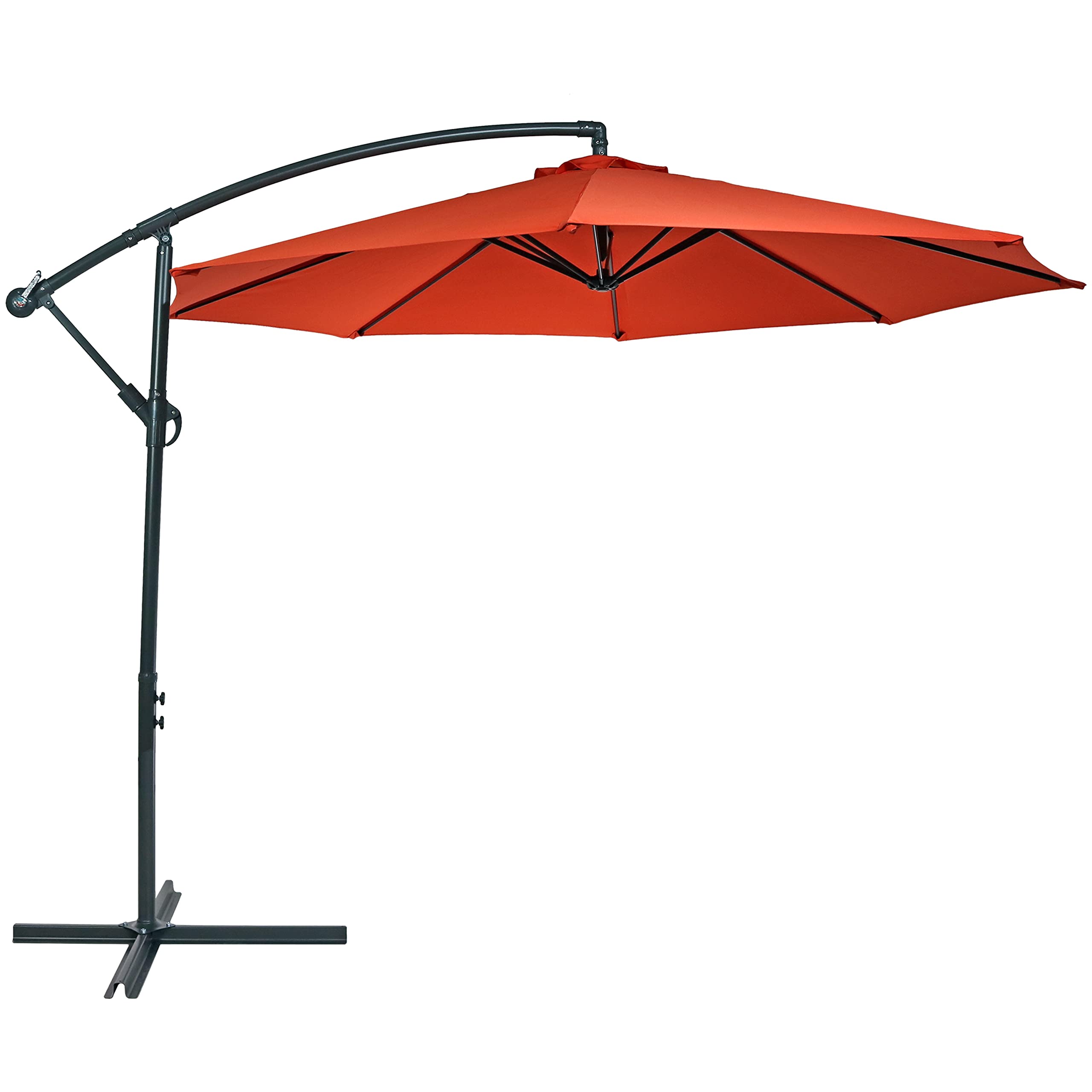 Sunnydaze 10-Foot Offset Patio Umbrella with Cross Base - Durable Polyester Canopy & Gray Powder-Coated Steel Frame - Perfect for Poolside, Backyard, and Outdoor Dining Areas