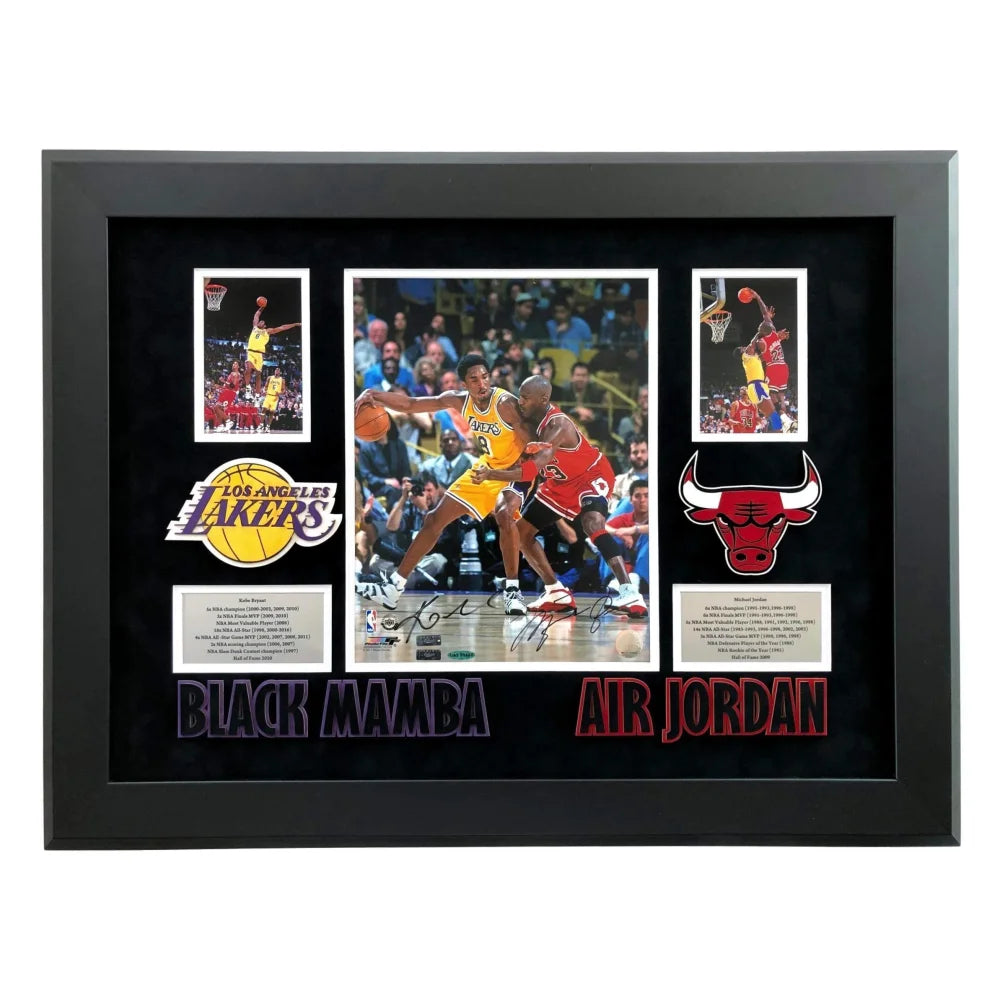 Michael Jordan & Kobe Bryant Autographed 11x14 Framed Basketball Photo - UDA Panini Certified COA - Bulls & Lakers Memorabilia - Perfect for Sports Collectors & Man Cave Decor