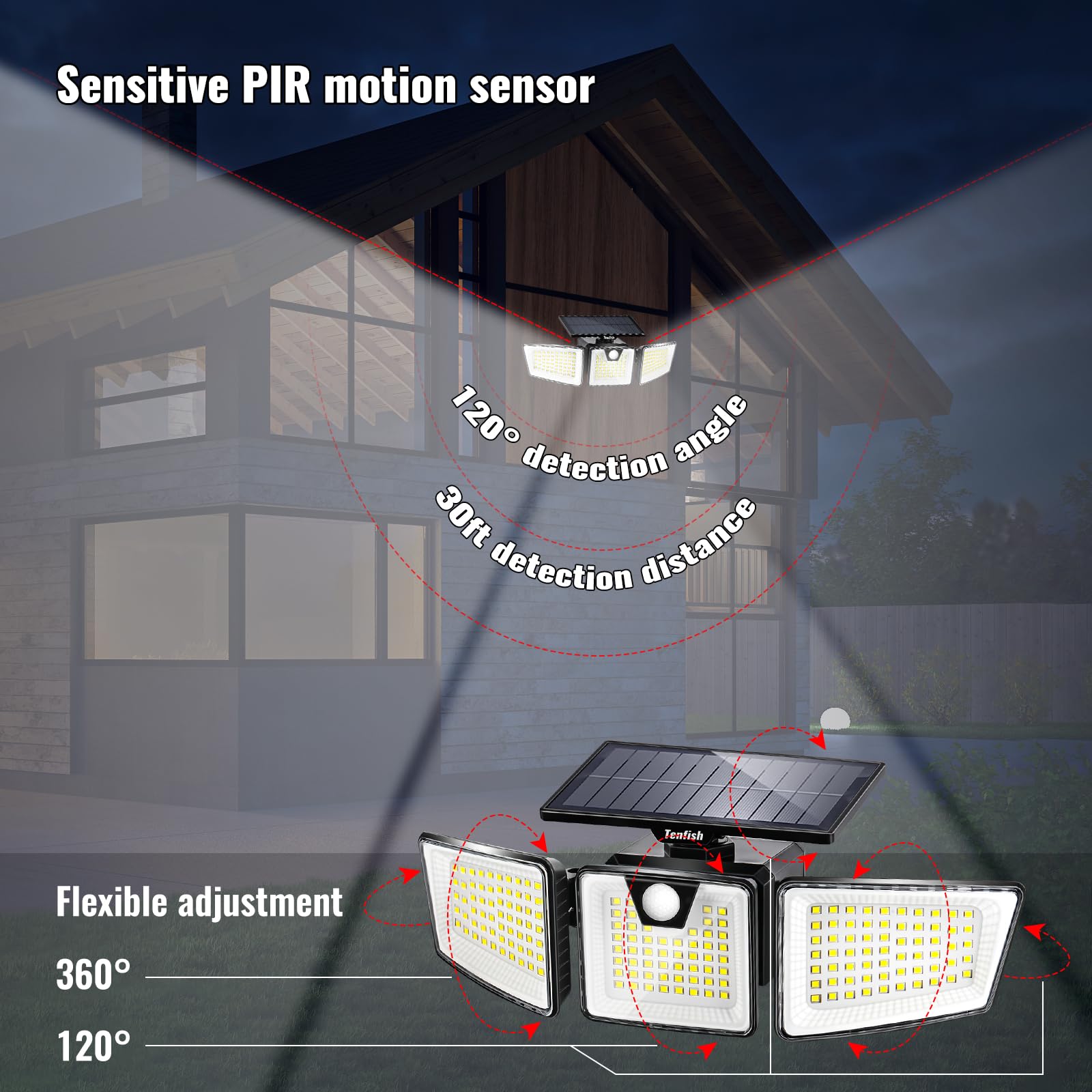 Solar Outdoor Lights with 3 Modes Remote Control - IP65 Waterproof Super Bright LED Security Lights with Motion Sensor for Garden, Patio, Pathway, and Driveway (1 Pack)