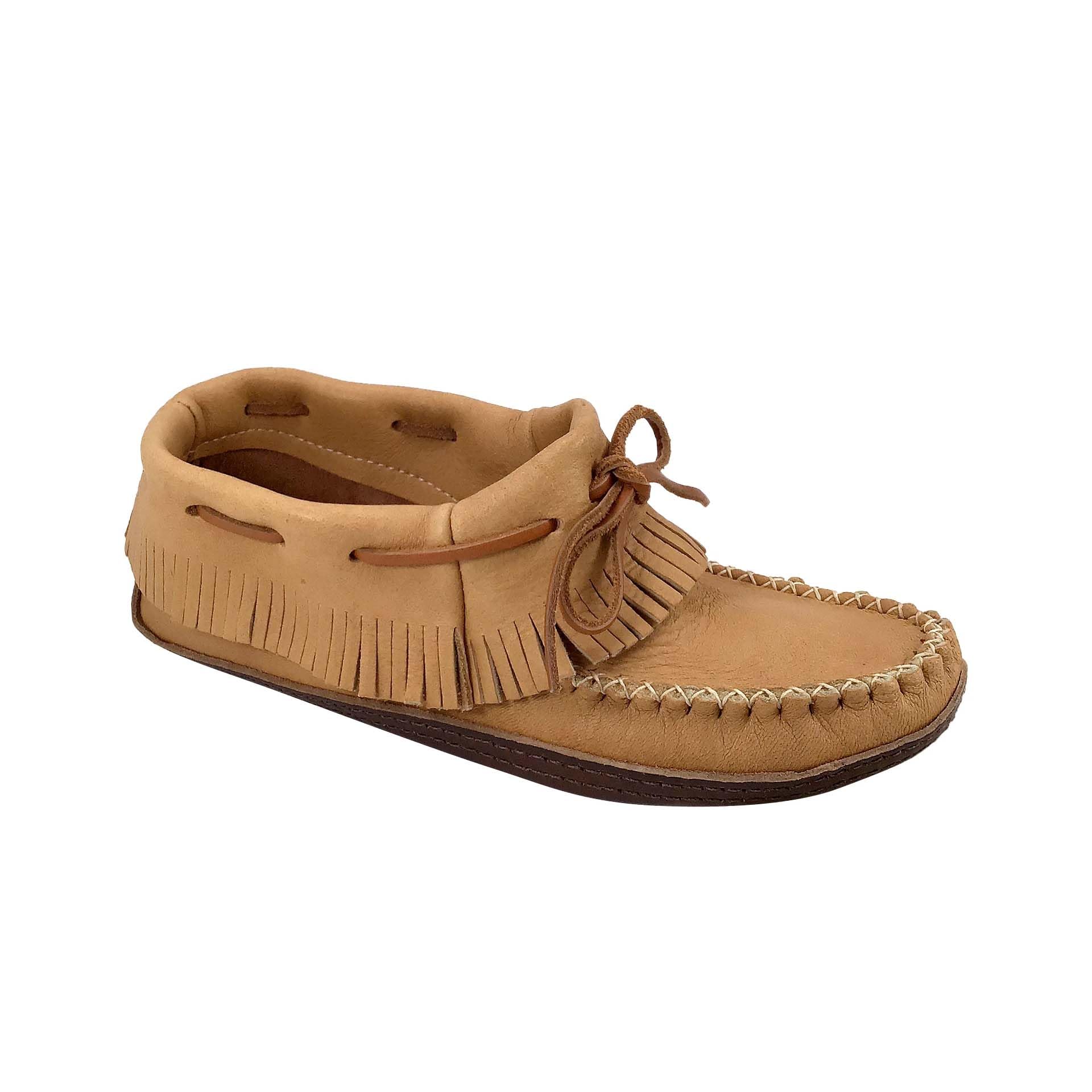 Bastien Industries Men's Moose Hide Leather Moccasins - Heavy Oil Tan Sole, Fringed Earthing Design for Comfort & Style | Perfect for Outdoor Camping, Hiking & Relaxing at Home