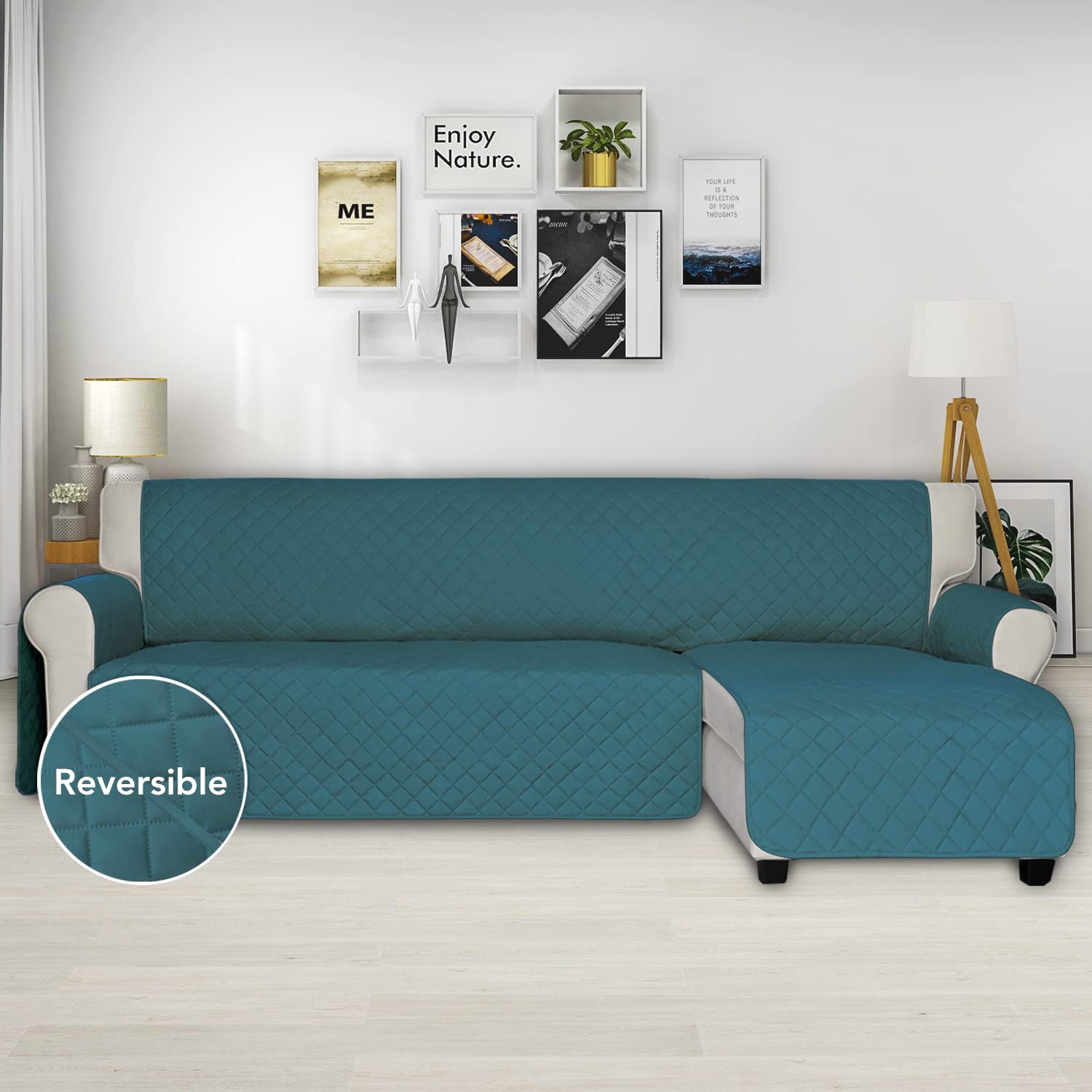 **ISSUNTEX Reversible L-Shaped Sectional Couch Cover for Dogs & Pets – Water-Resistant Sofa Protector for Kids, Large Size (Peacock Blue) – Perfect for Living Room, Family Room & Pet-Friendly Homes**