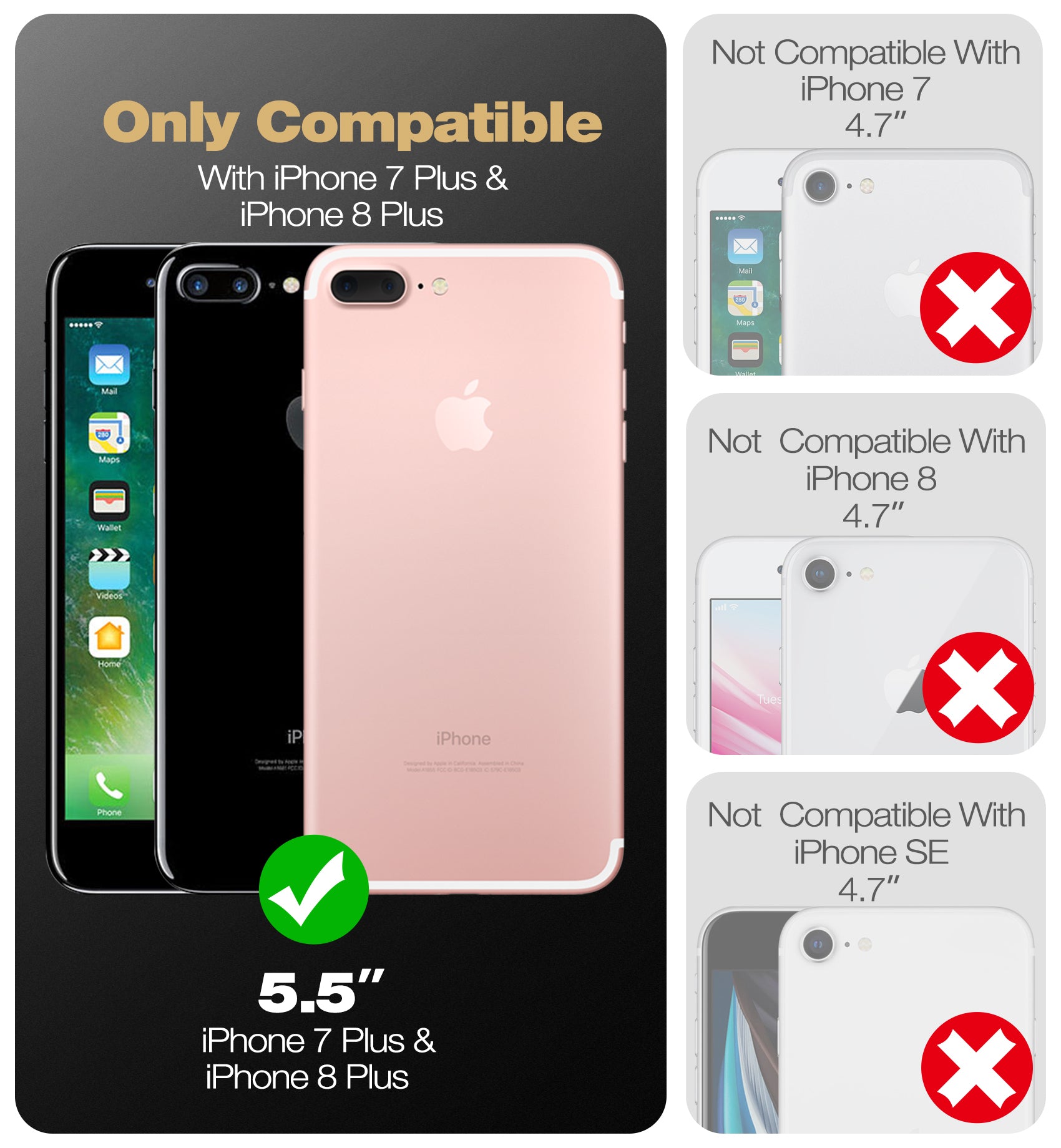 Dexnor Heavy Duty Shockproof Rugged Case for iPhone 8 Plus/7 Plus with Screen Protector, Full Body Bumper & Kickstand - Perfect for Outdoor Activities, Work & Travel Protection