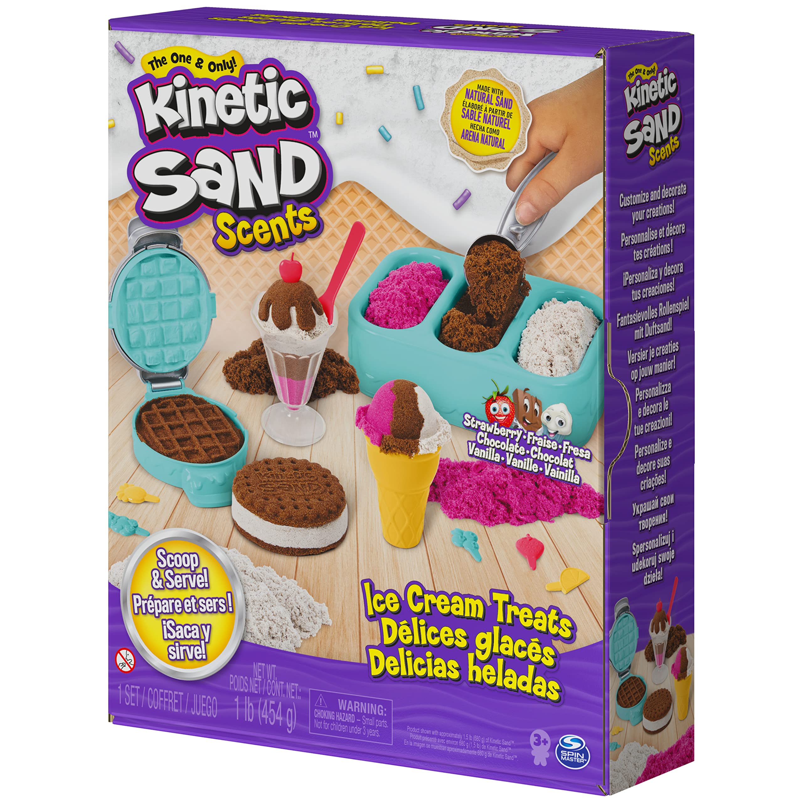 Kinetic Sand Scents Ice Cream Treats Playset - 3 Vibrant Colors & 6 Serving Tools for Sensory Play | Perfect for Kids' Creative Fun & Stress Relief