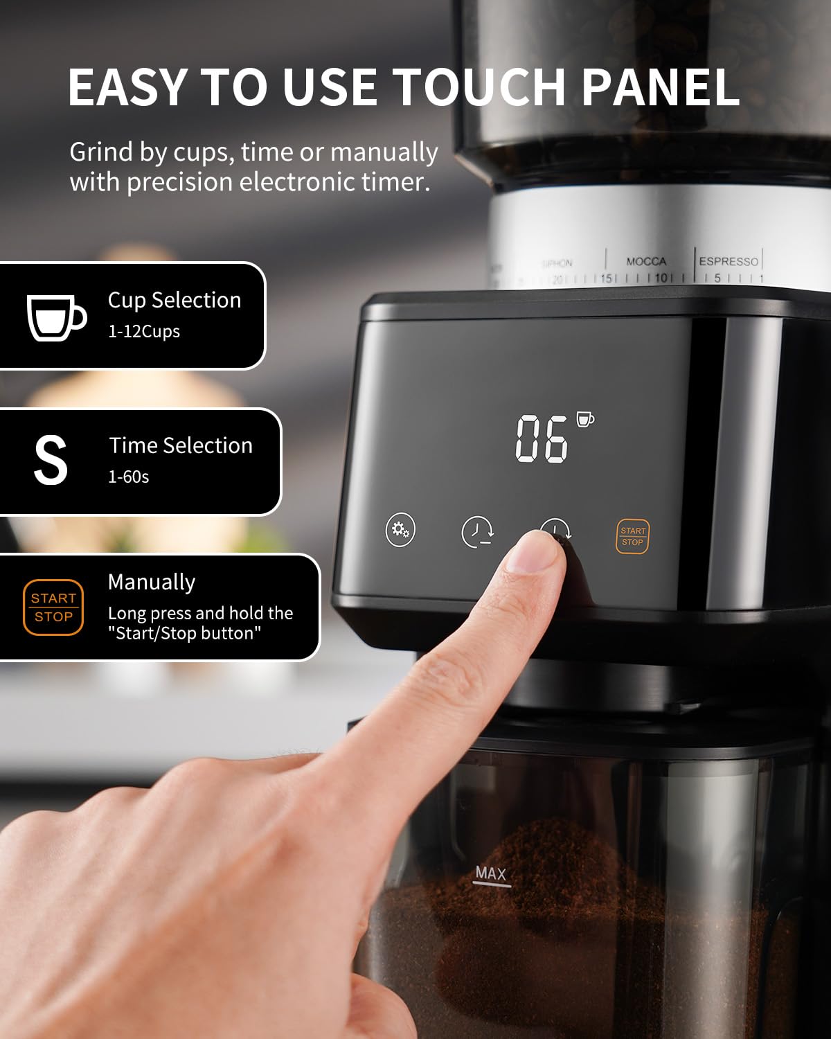 Premium SHARDOR Conical Burr Electric Coffee Grinder with Precision Timer 2.0 & 20 Bar Espresso Machine Set - Perfect for Home Baristas & Coffee Shops