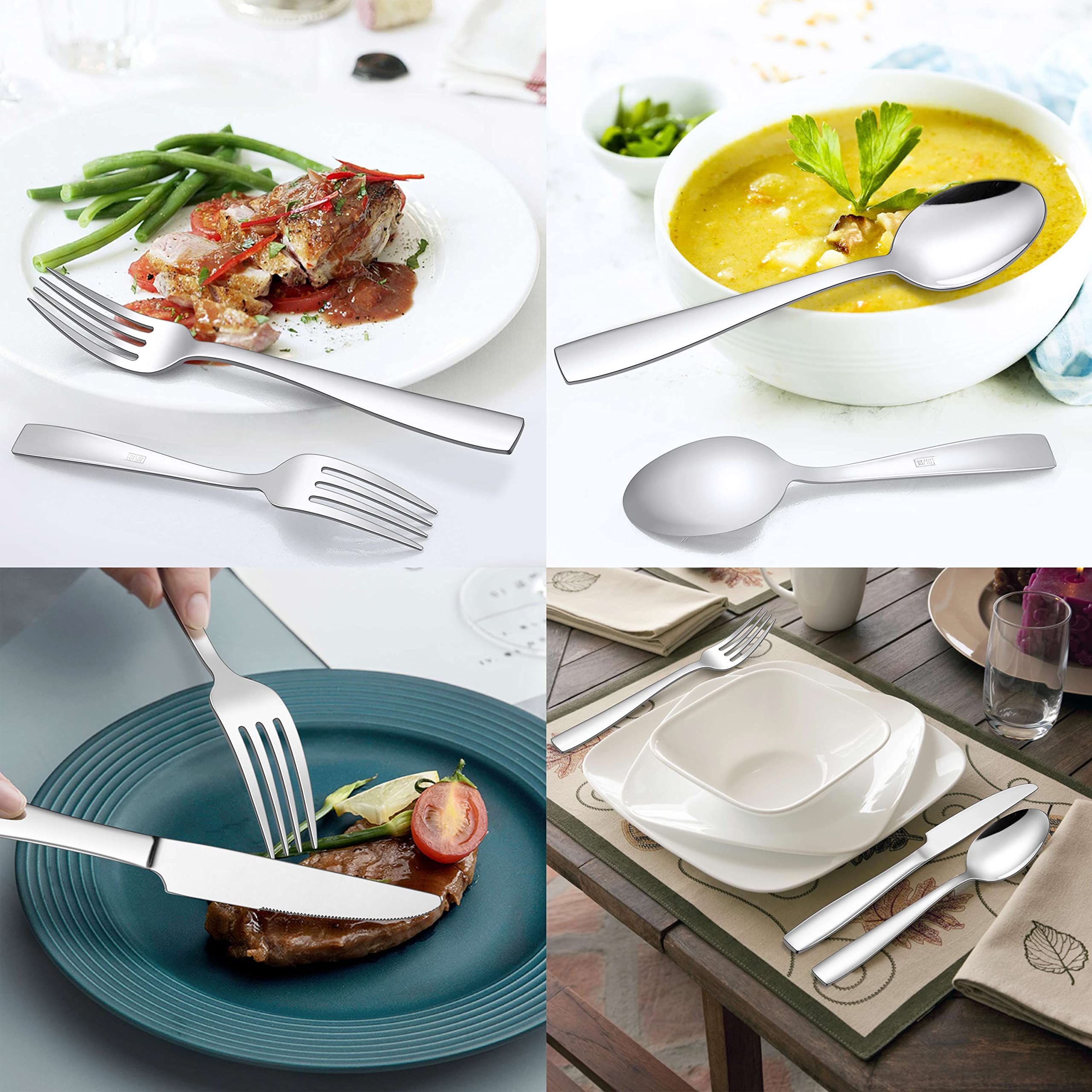 18/10 Stainless Steel Flatware Set for 8 - 40-Piece Modern Square Silverware Cutlery Set with Forks & Spoons | Elegant Tableware for Home, Wedding & Entertaining | Dishwasher Safe | Perfect for Dinner Parties, Holiday Gatherings & Formal Dining