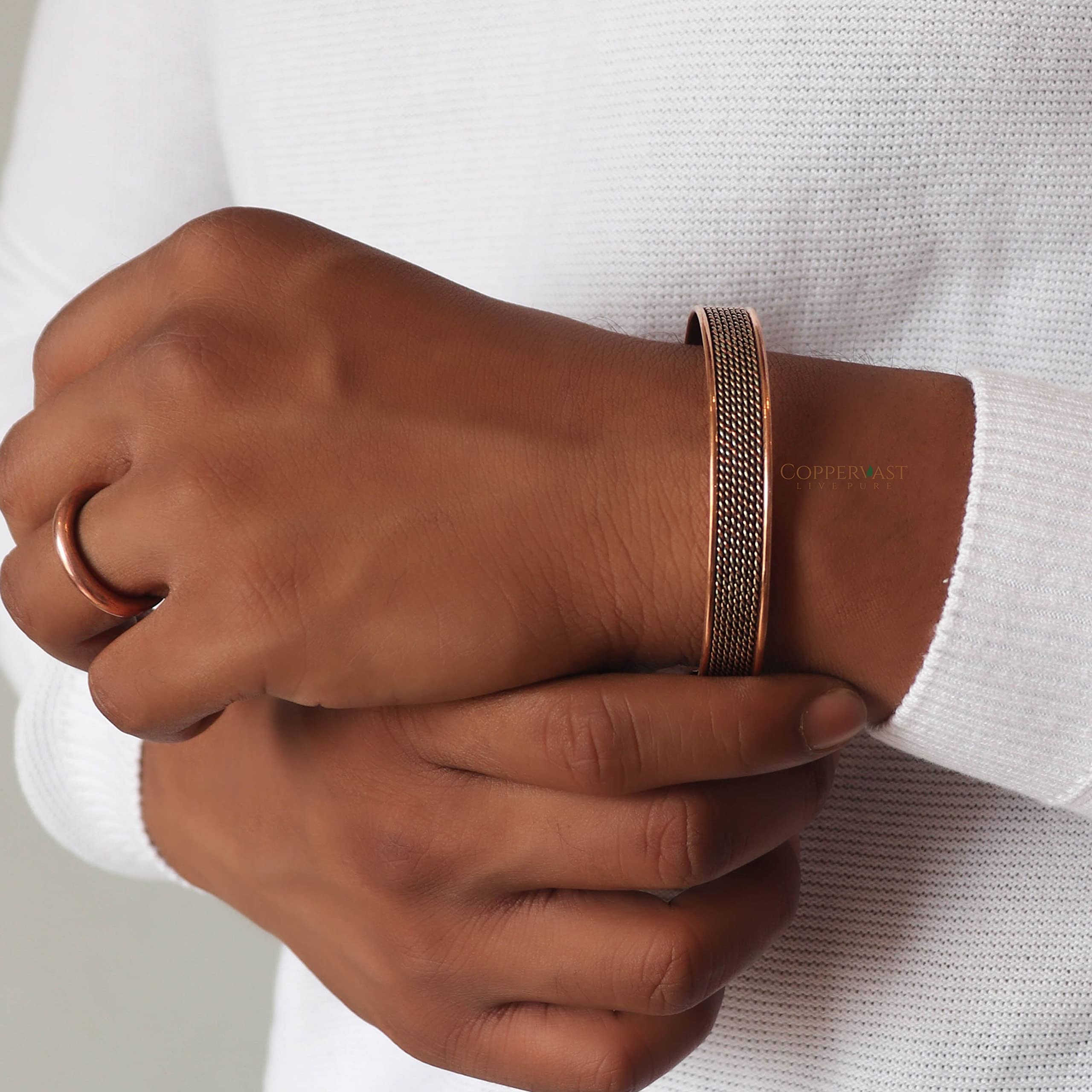 Handmade 100% Copper Adjustable Bracelet & Ring Set - Perfect Unisex Gift for Men & Women | Ideal for Arthritis Relief, Fashion Accessory & Wellness Jewelry