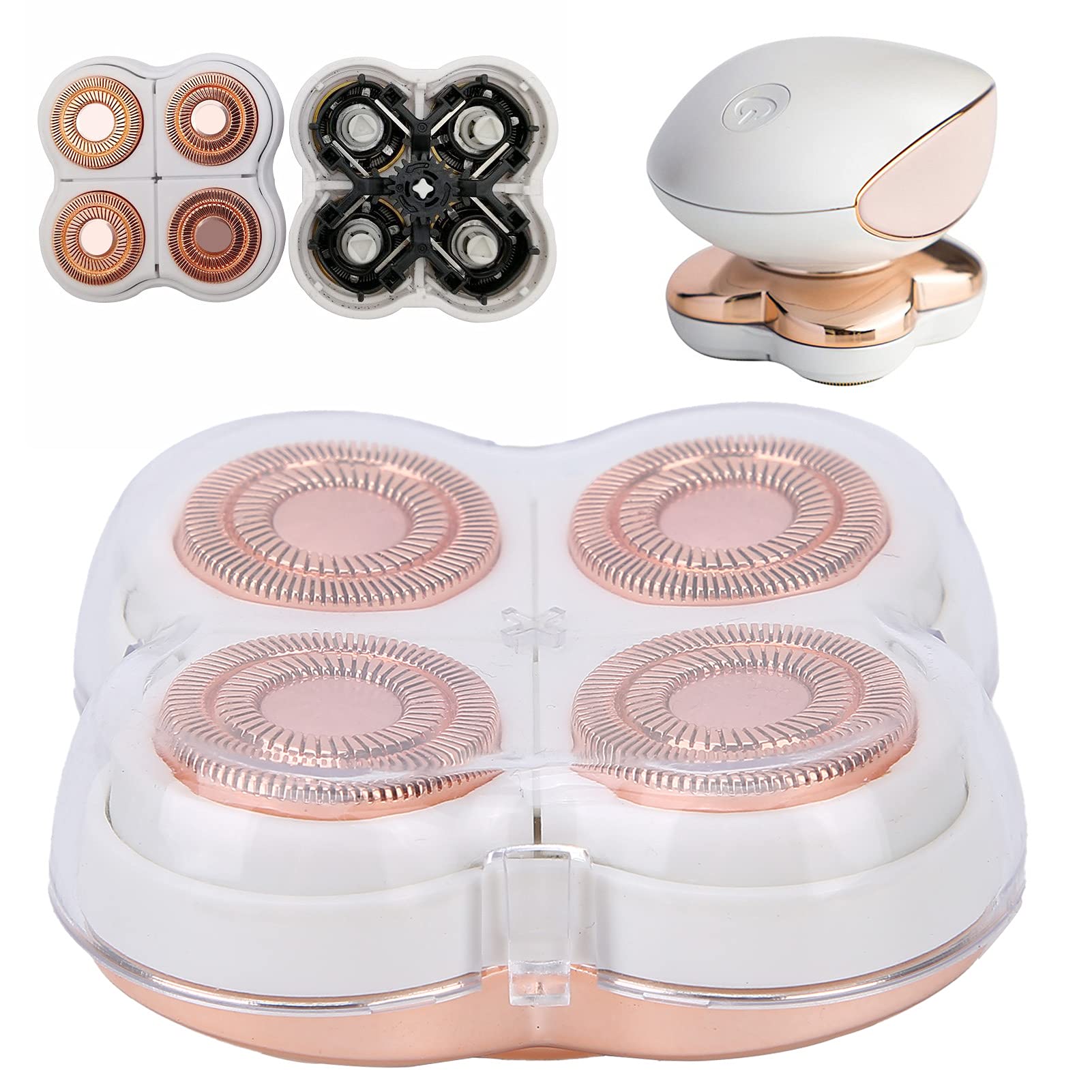 Rose Gold Plated Replacement Head for 4-Blade Hair Remover - Smooth Body Hair Shaver & Epilator Accessories - Perfect for Legs, Arms, Bikini Line & Underarms Hair Removal at Home