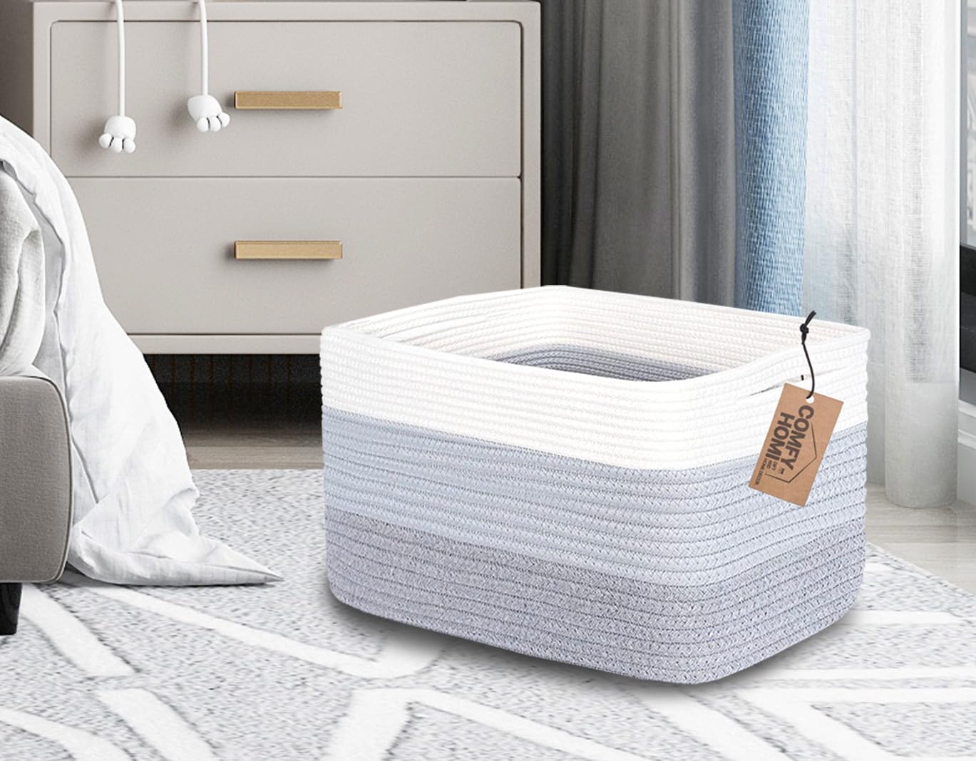COMFY-HOMI Cotton Rope Storage Basket with Handles - 13.5