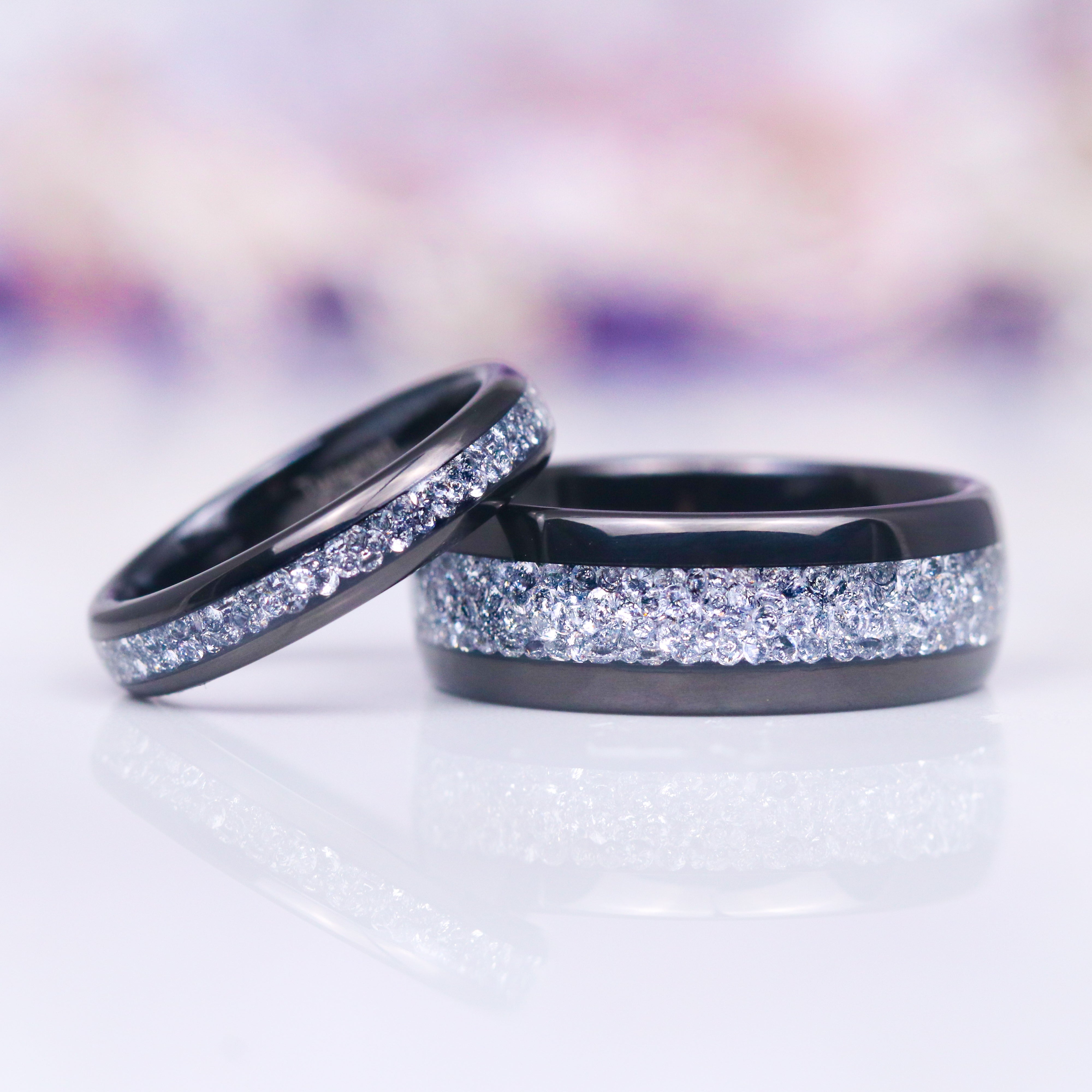 Starlux Crushed Diamond Couples Ring - 14K Gold & Sterling Silver Matching Wedding Bands for Him & Her - Romantic Anniversary Gift for Couples - Perfect for Engagements, Weddings, and Special Occasions