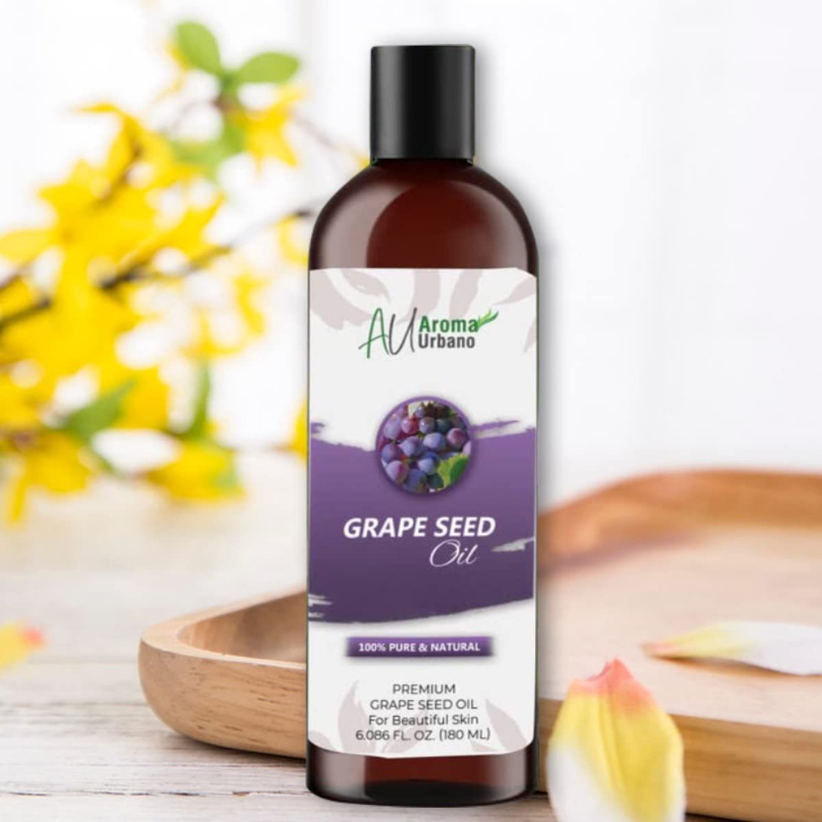 Aroma Urbano Grapeseed Oil - 180ml Natural Hair Oil for Shine & Moisture, Skin Care Treatment for Dry Skin | Use for Hair Mask, Body Moisturizer & Massage Oil