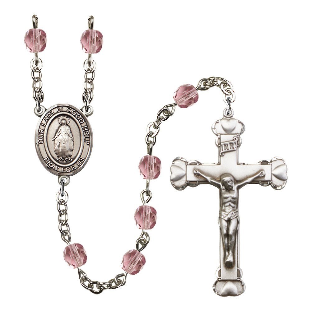 Bonyak Jewelry Our Lady of Good Help Silver-Plated Rosary with Birthstone Colors - Perfect for Prayer, Gifts & Catholic Devotion
