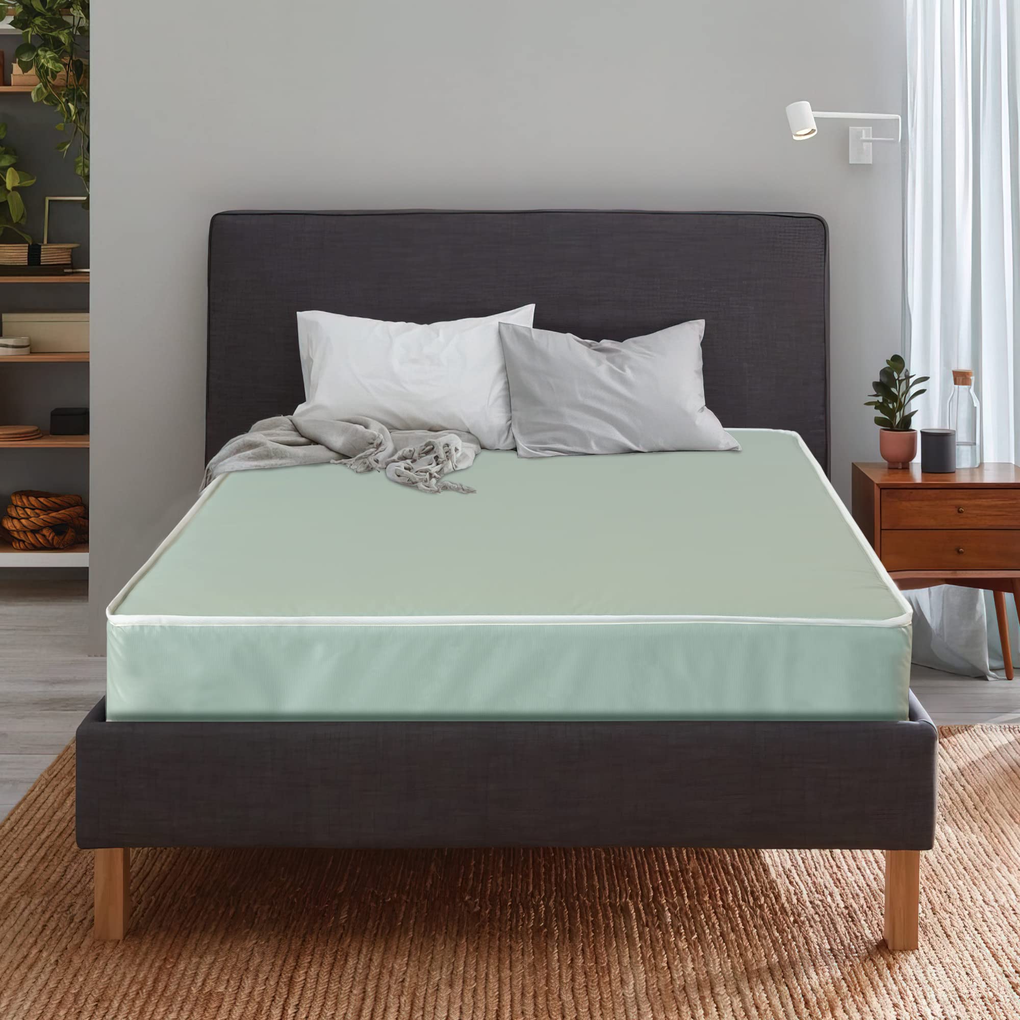 Treaton 8-inch Hybrid Twin Mattress - Waterproof Vinyl Cover, Medium Firm Support, Pressure Relief & Cooling for Comfort | Ideal for Hospitals, Institutions & Home Use | Bed-in-a-Box, Green