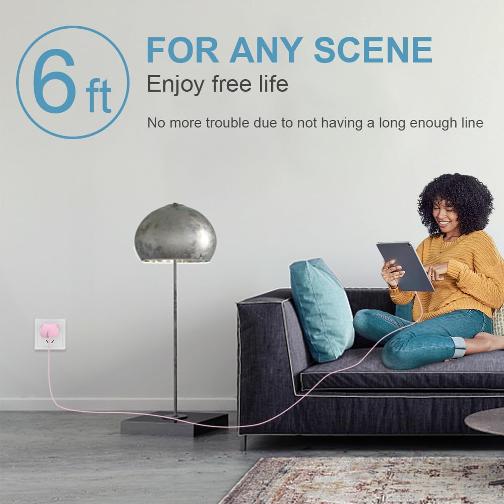 Fast Charging USB C Charger Block with 2 Pack 6FT Cables - Compatible with iPhone 16/16 Plus/16 Pro/16 Pro Max/iPhone 15/15 Pro Max/Samsung - Pink | Perfect for Home, Office & Travel Charging